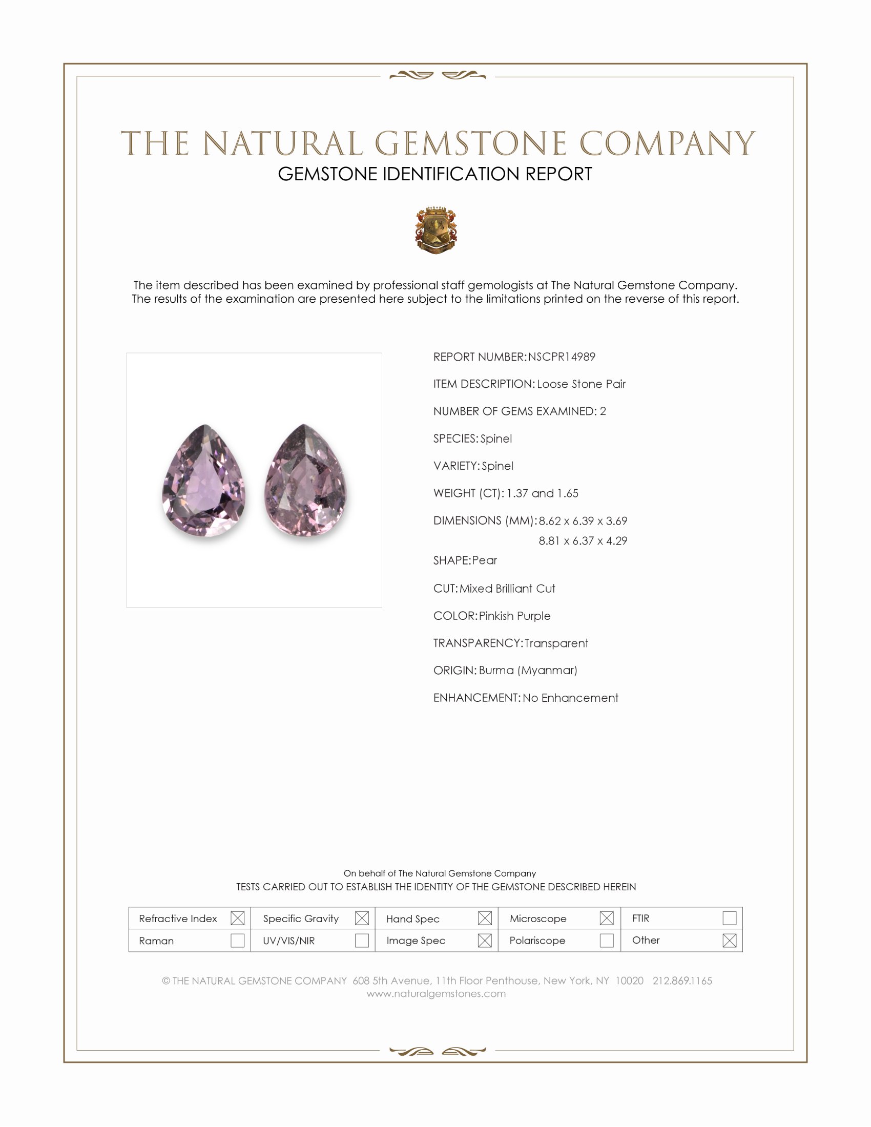 3.02 Ct.Tw. Pinkish Purple Spinel Pair from Burma (Myanmar)