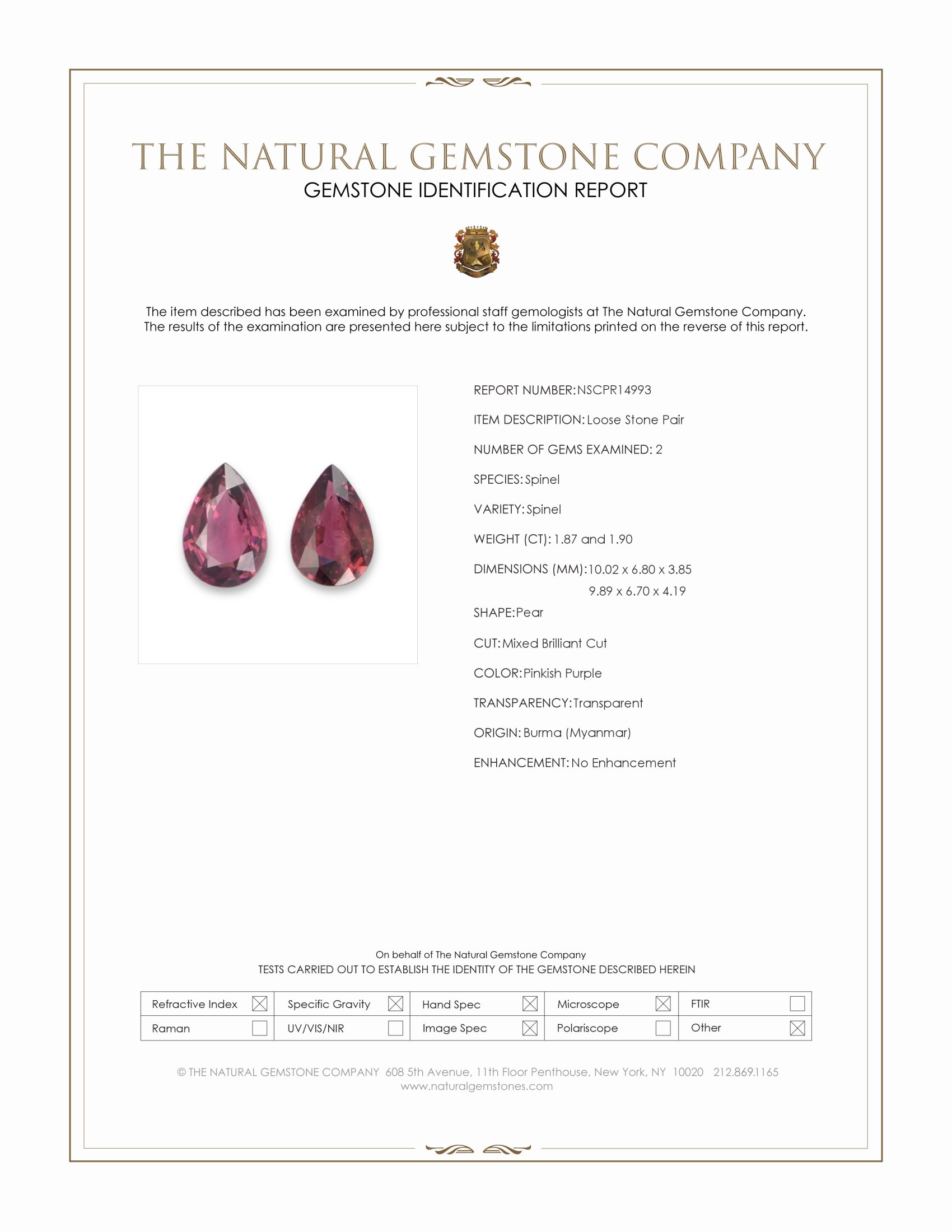 3.77 Ct.Tw. Pinkish Purple Spinel Pair from Burma (Myanmar)
