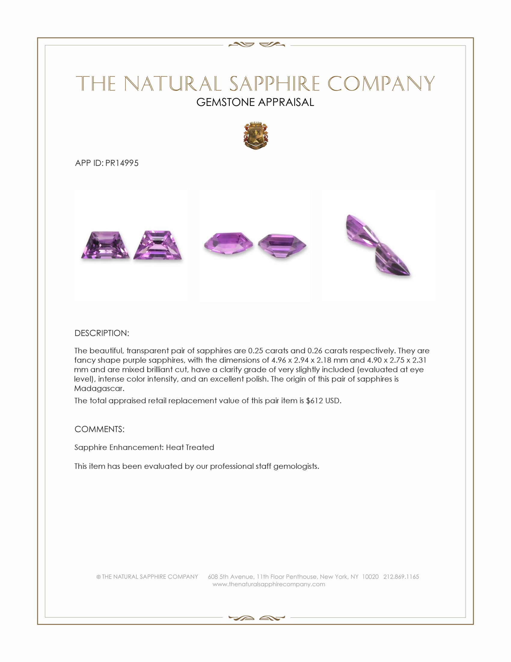 0.51 Ct.Tw. Purple Sapphire Pair from Madagascar