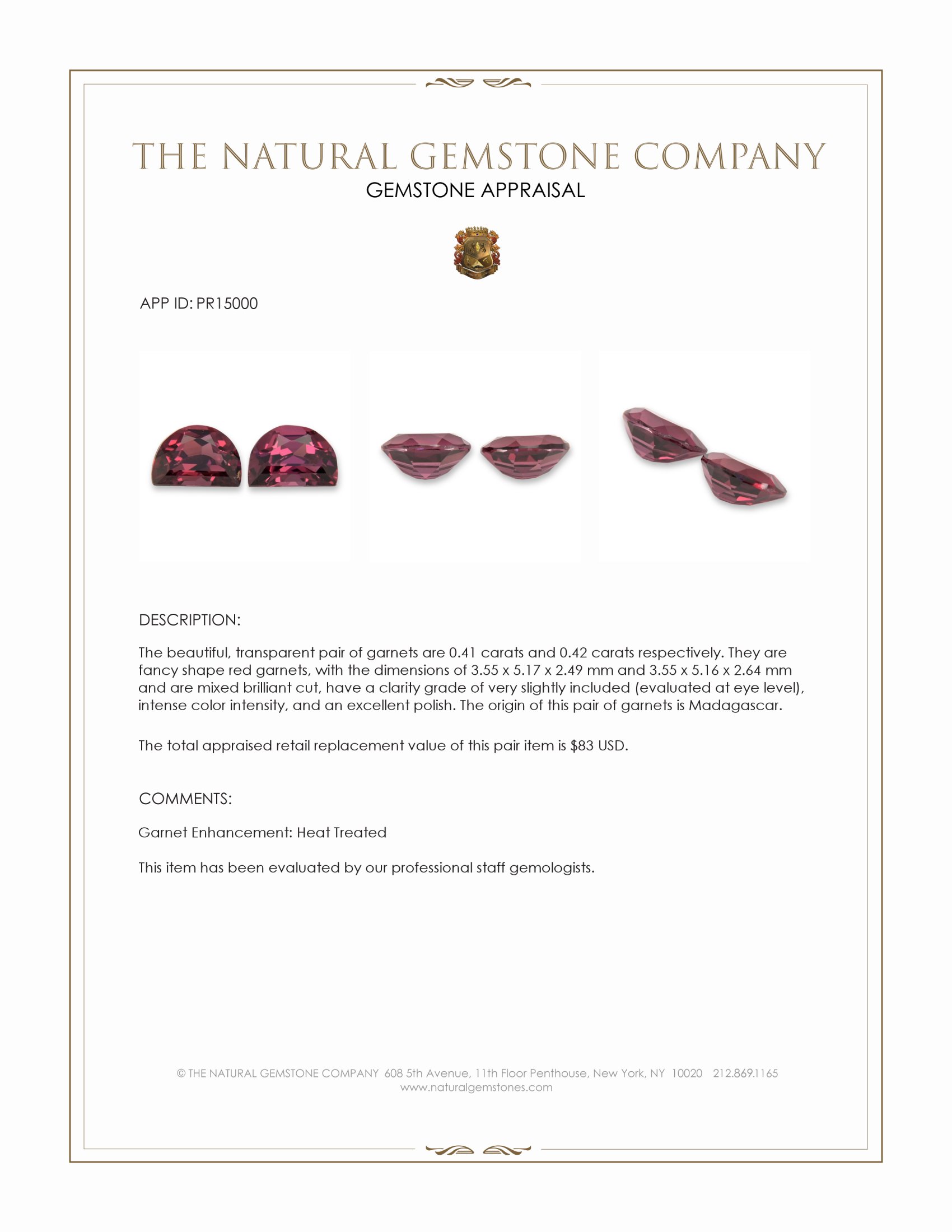 0.83 Ct.Tw. Red Garnet Pair from Madagascar