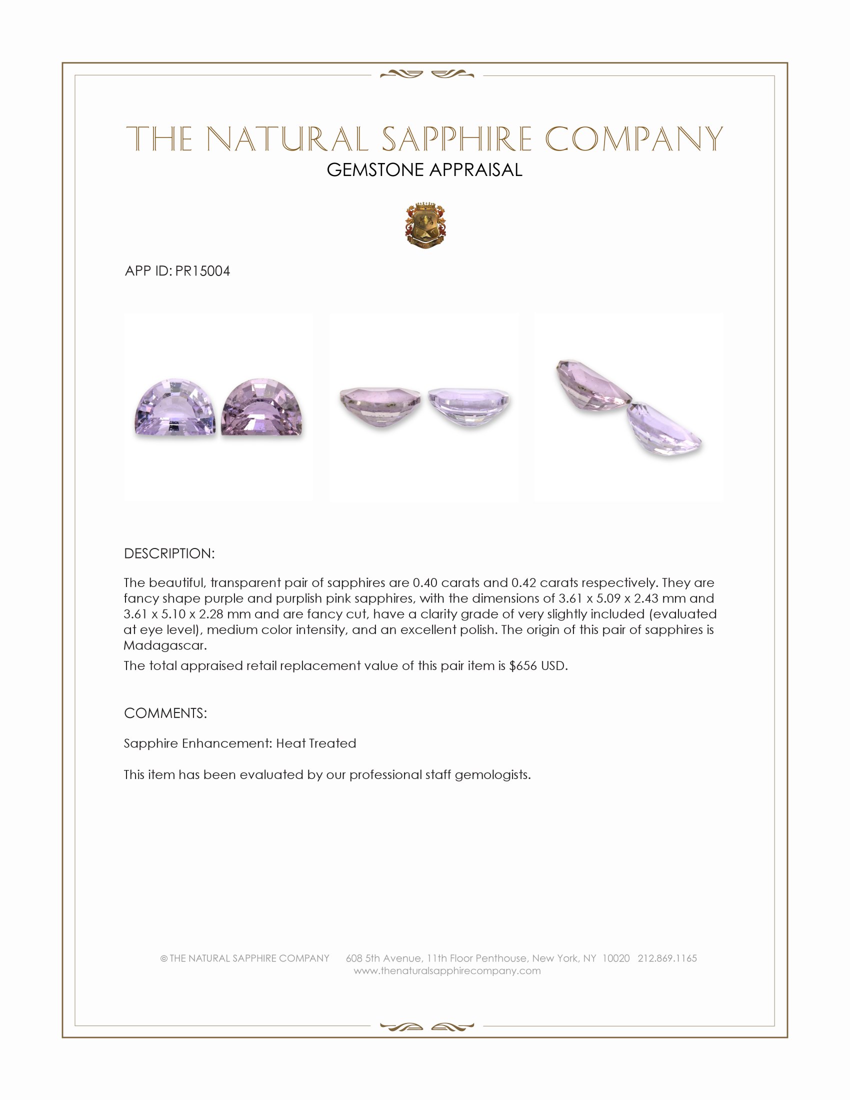 0.82 Ct.Tw. Purple Sapphire Pair from Madagascar