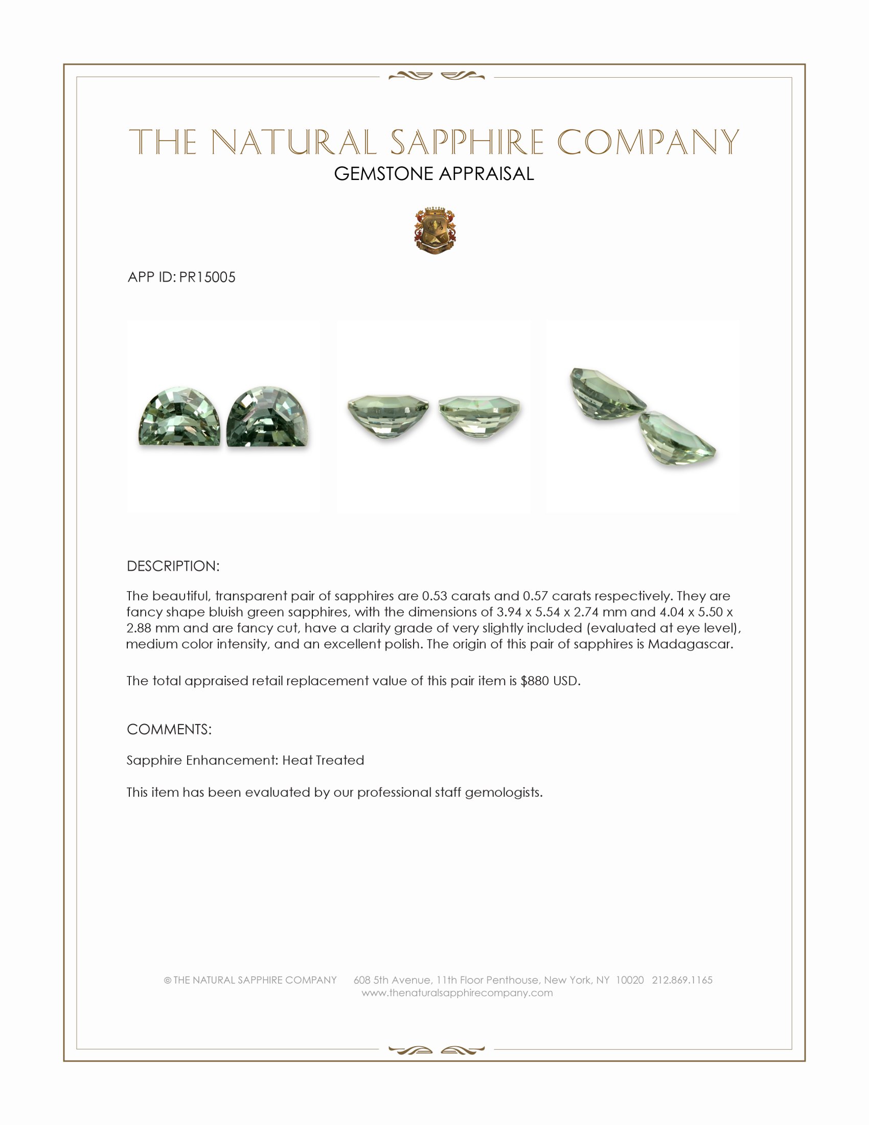 1.10 Ct.Tw. Bluish Green Sapphire Pair from Madagascar
