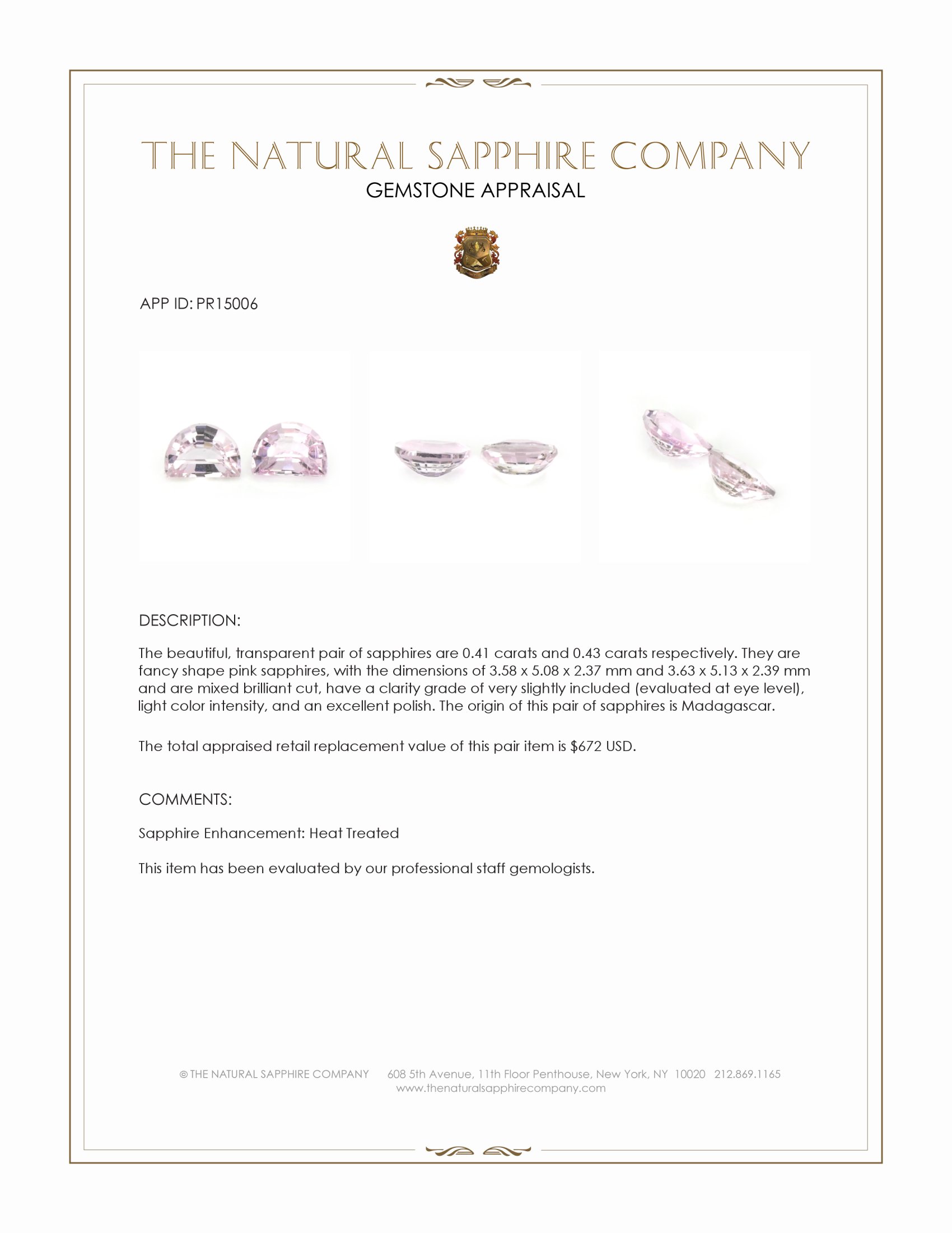 0.84 Ct.Tw. Pink Sapphire Pair from Madagascar