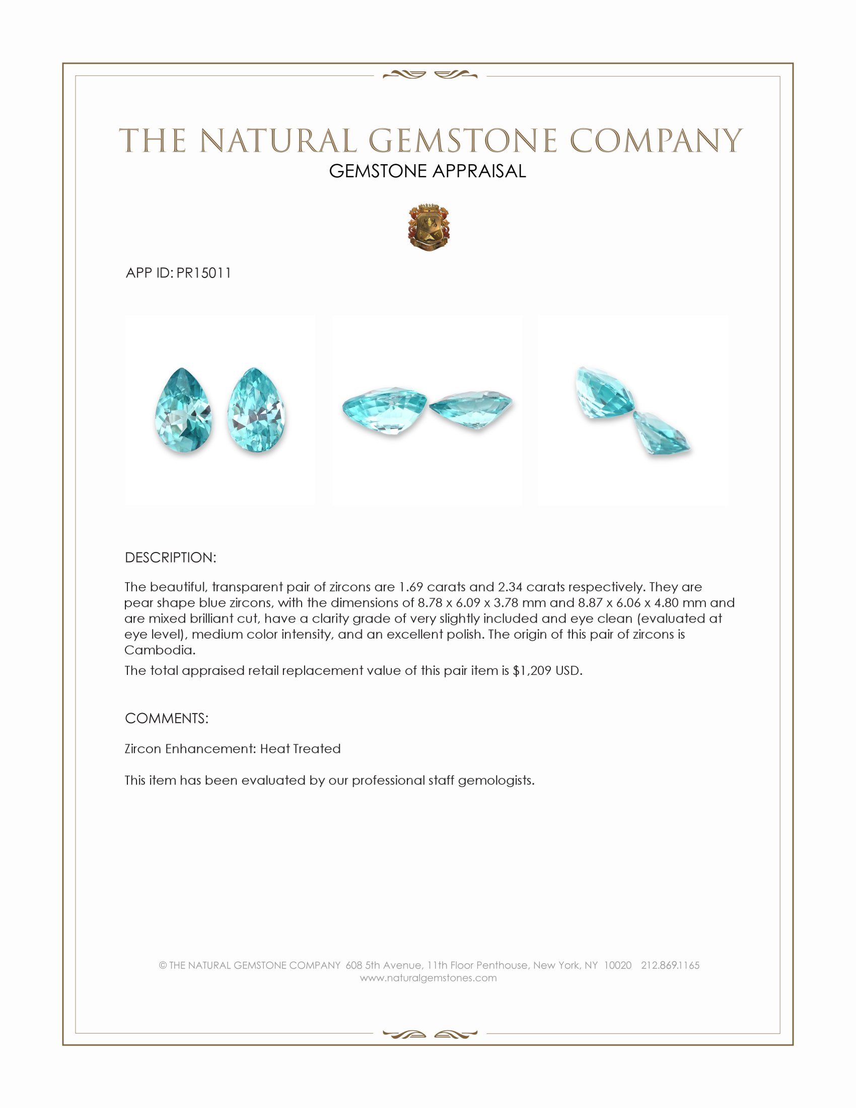 4.03 Ct.Tw. Blue Zircon Pair from Cambodia
