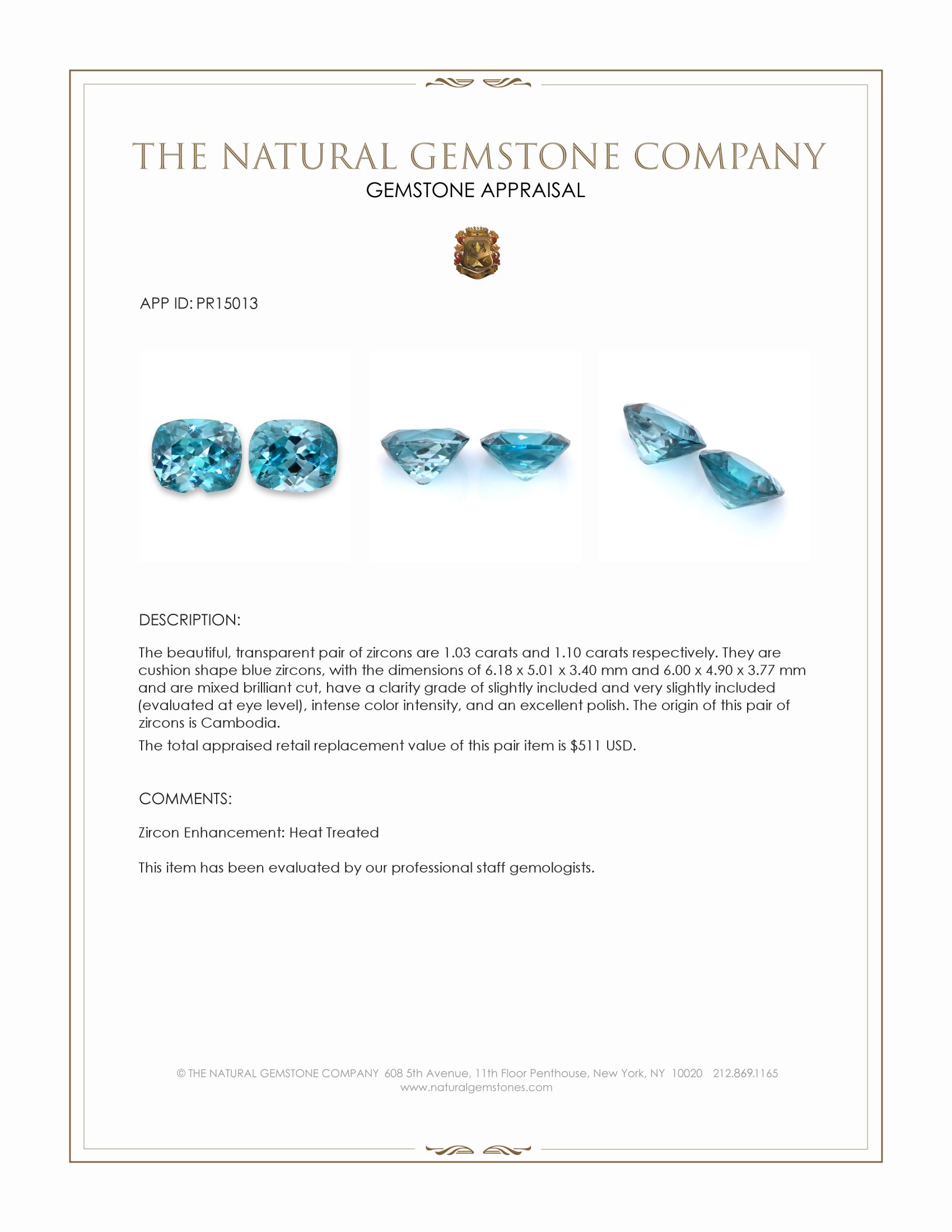 2.13 Ct.Tw. Blue Zircon Pair from Cambodia