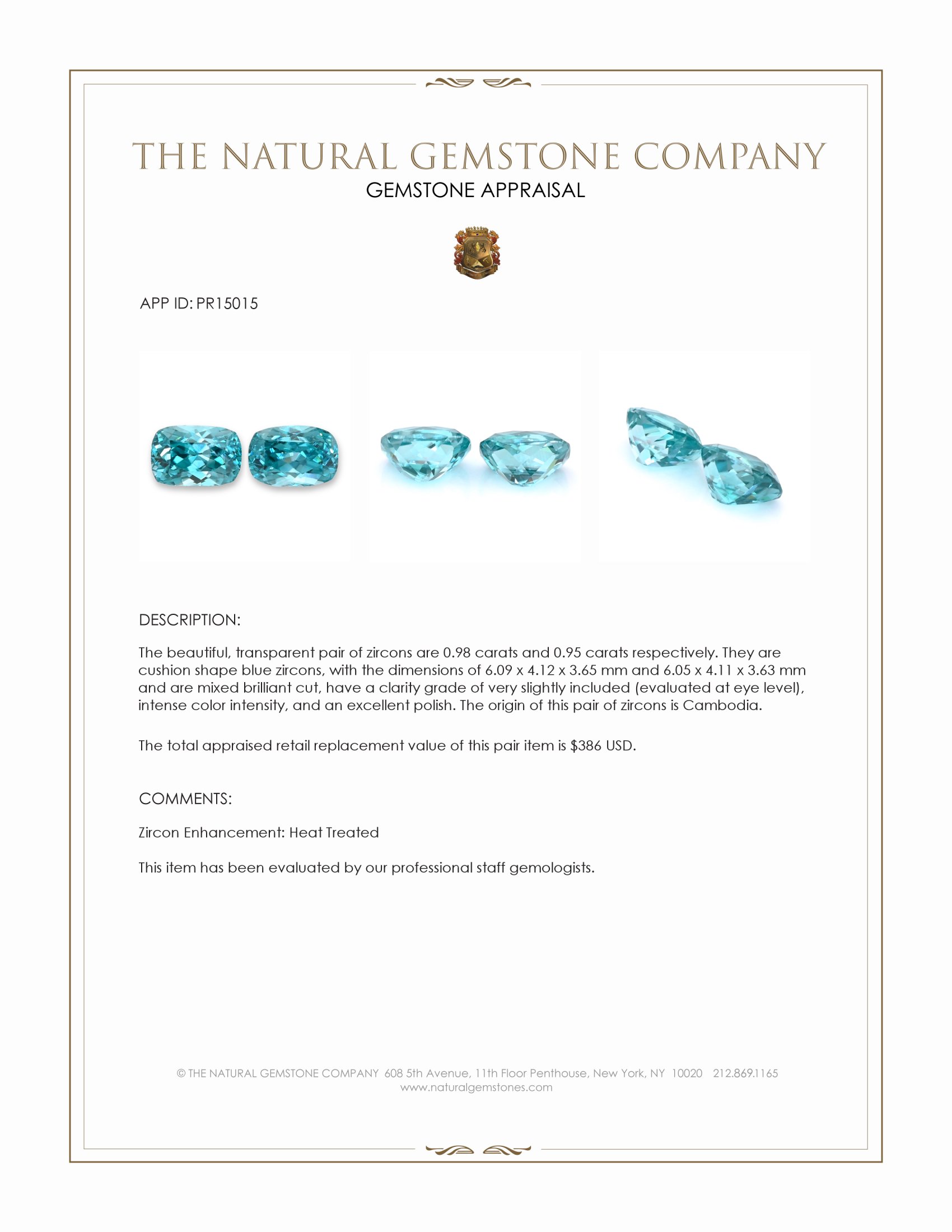 1.93 Ct.Tw. Blue Zircon Pair from Cambodia