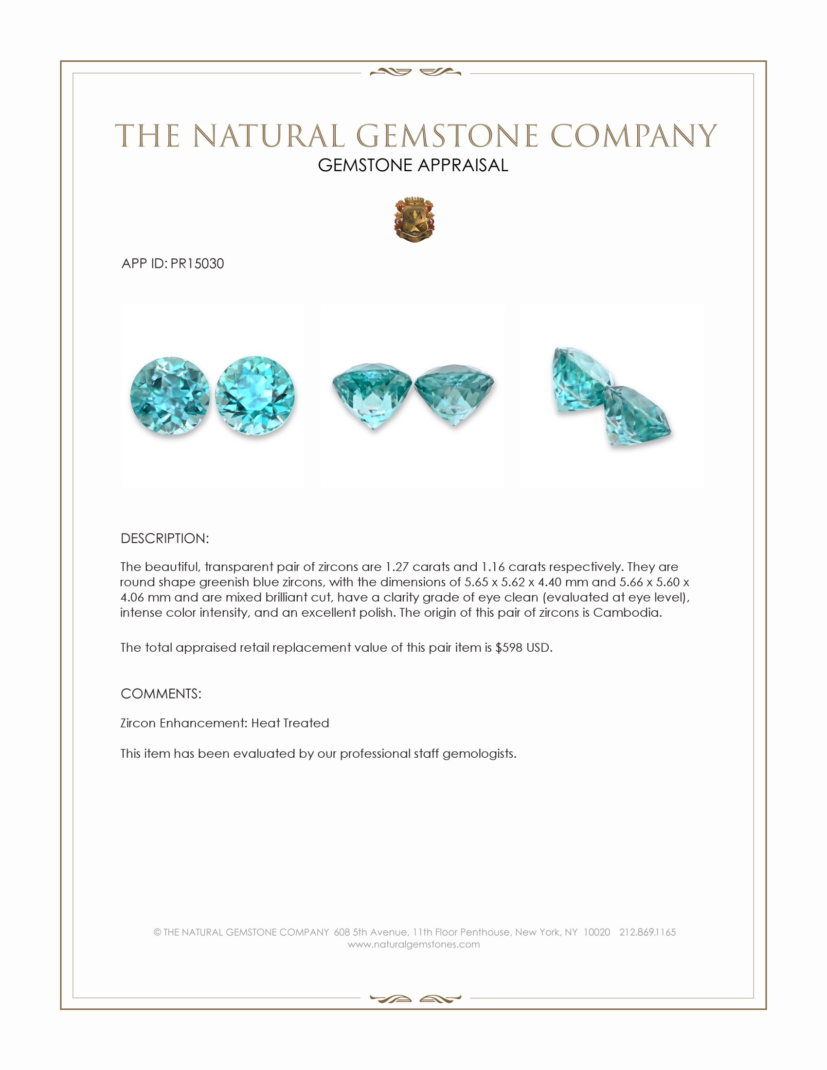 2.43 Ct.Tw. Greenish Blue Zircon Pair from Cambodia