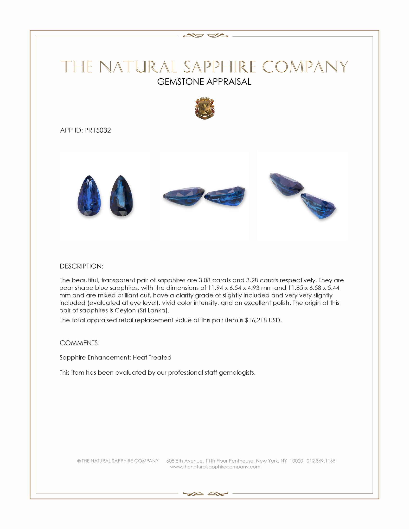 6.36 Ct.Tw. Blue Sapphire Pair from Ceylon (Sri Lanka)