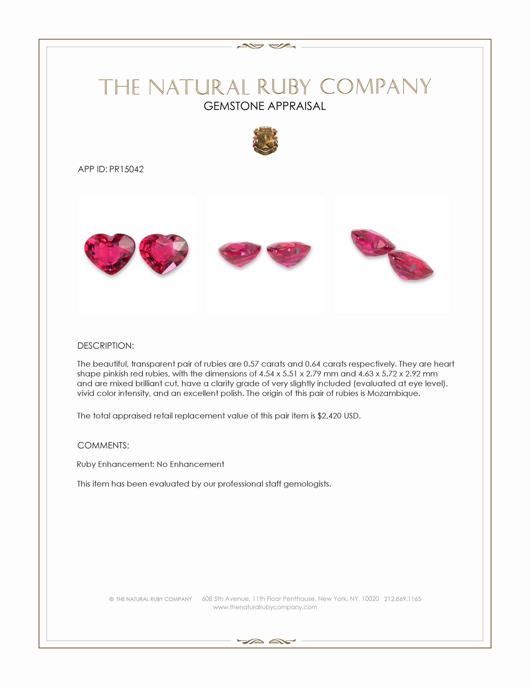 1.21 Ct.Tw. Pinkish Red Ruby Pair from Mozambique