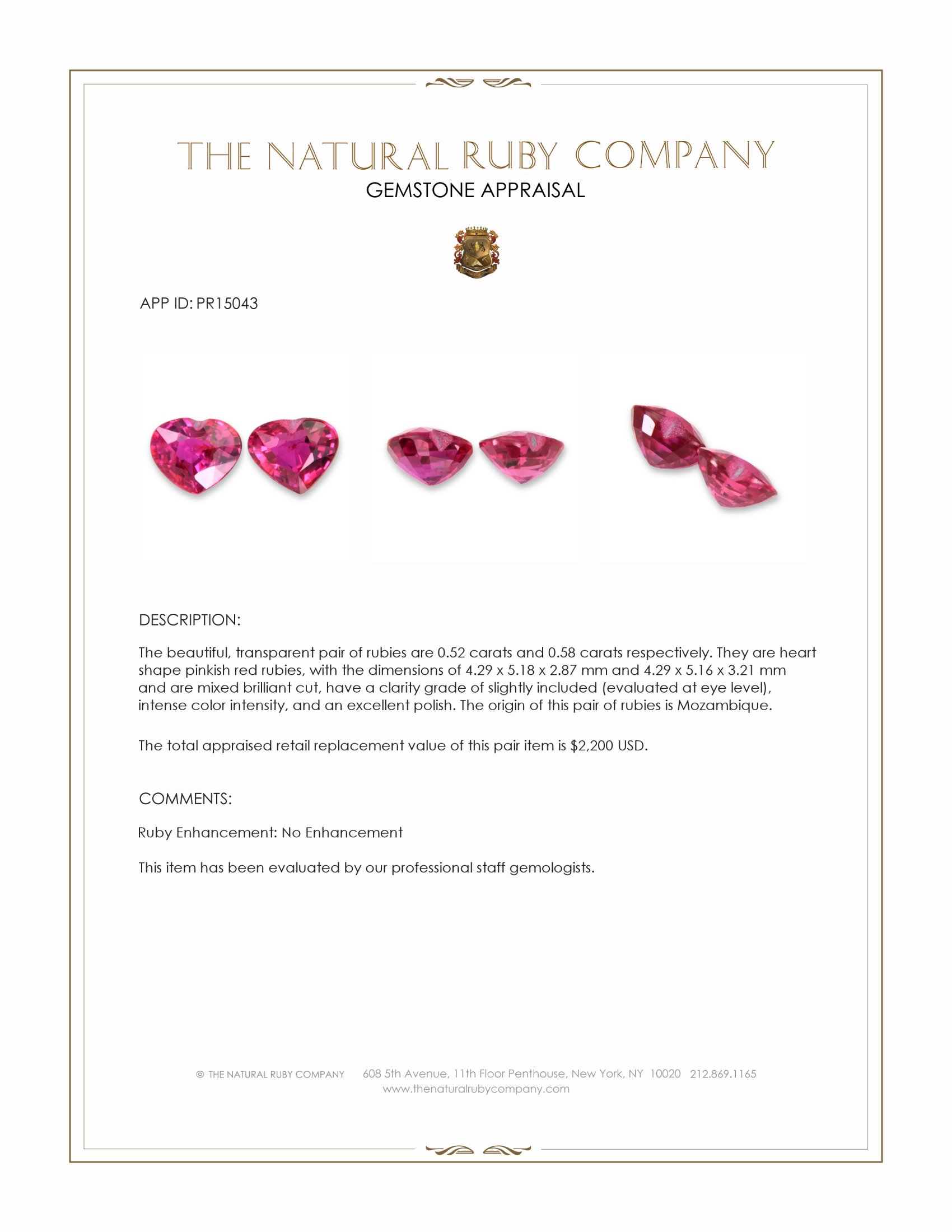 1.10 Ct.Tw. Pinkish Red Ruby Pair from Mozambique