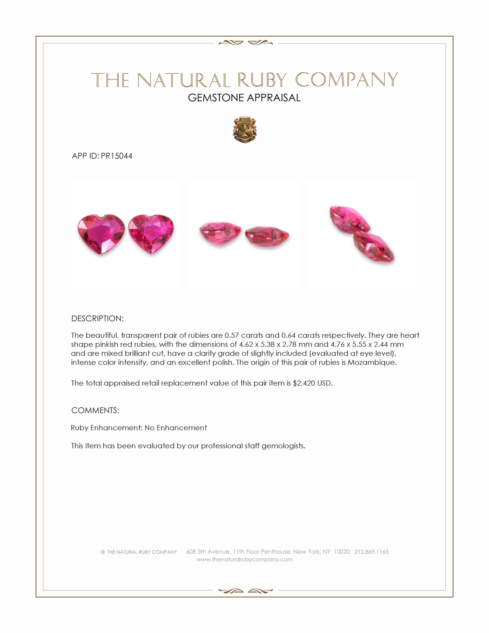 1.21 Ct.Tw. Pinkish Red Ruby Pair from Mozambique