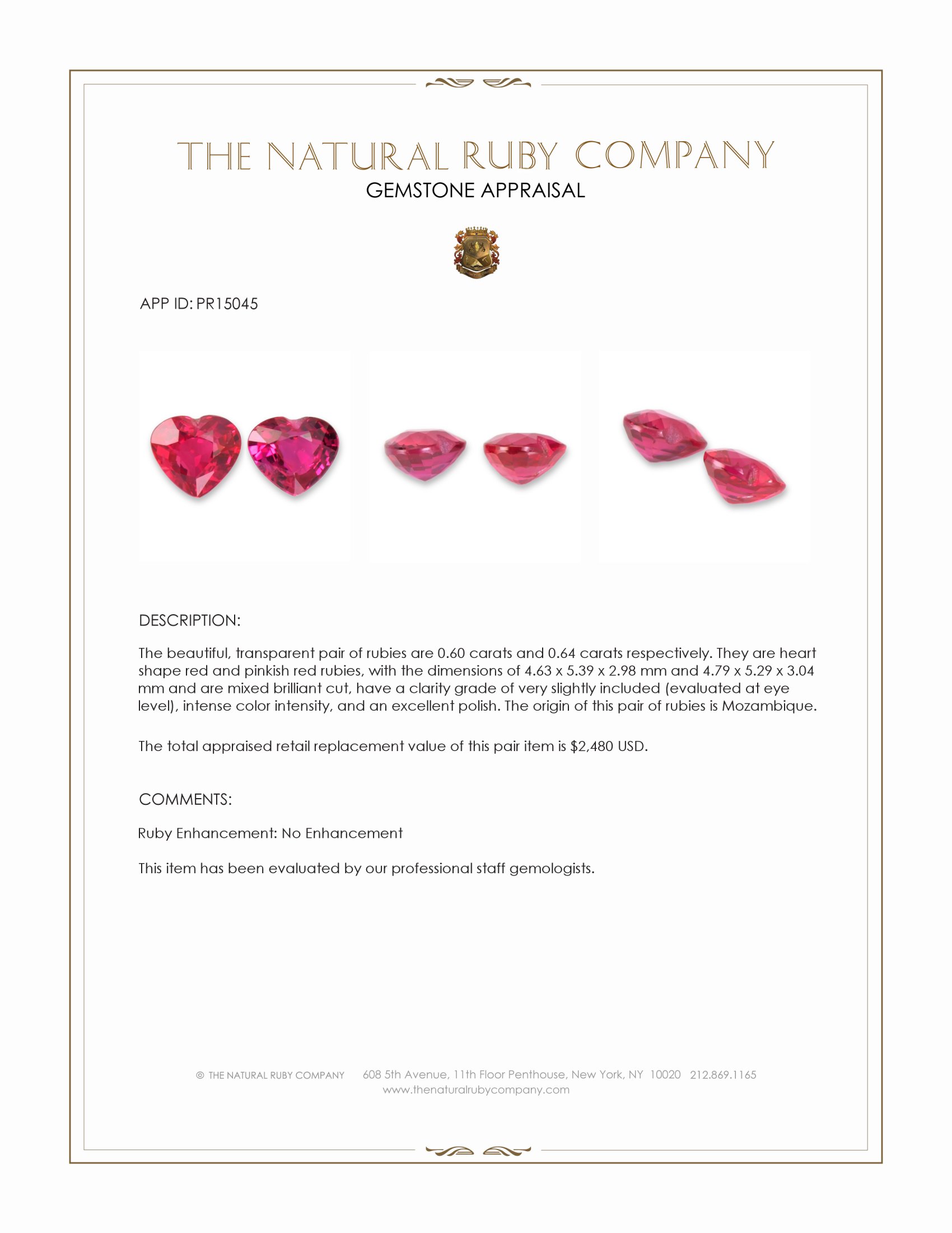 1.24 Ct.Tw. Ruby Pair from Mozambique