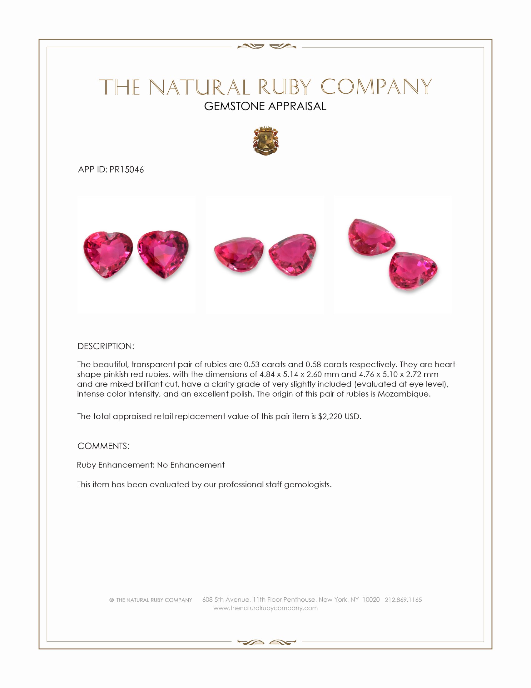 1.11 Ct.Tw. Pinkish Red Ruby Pair from Mozambique