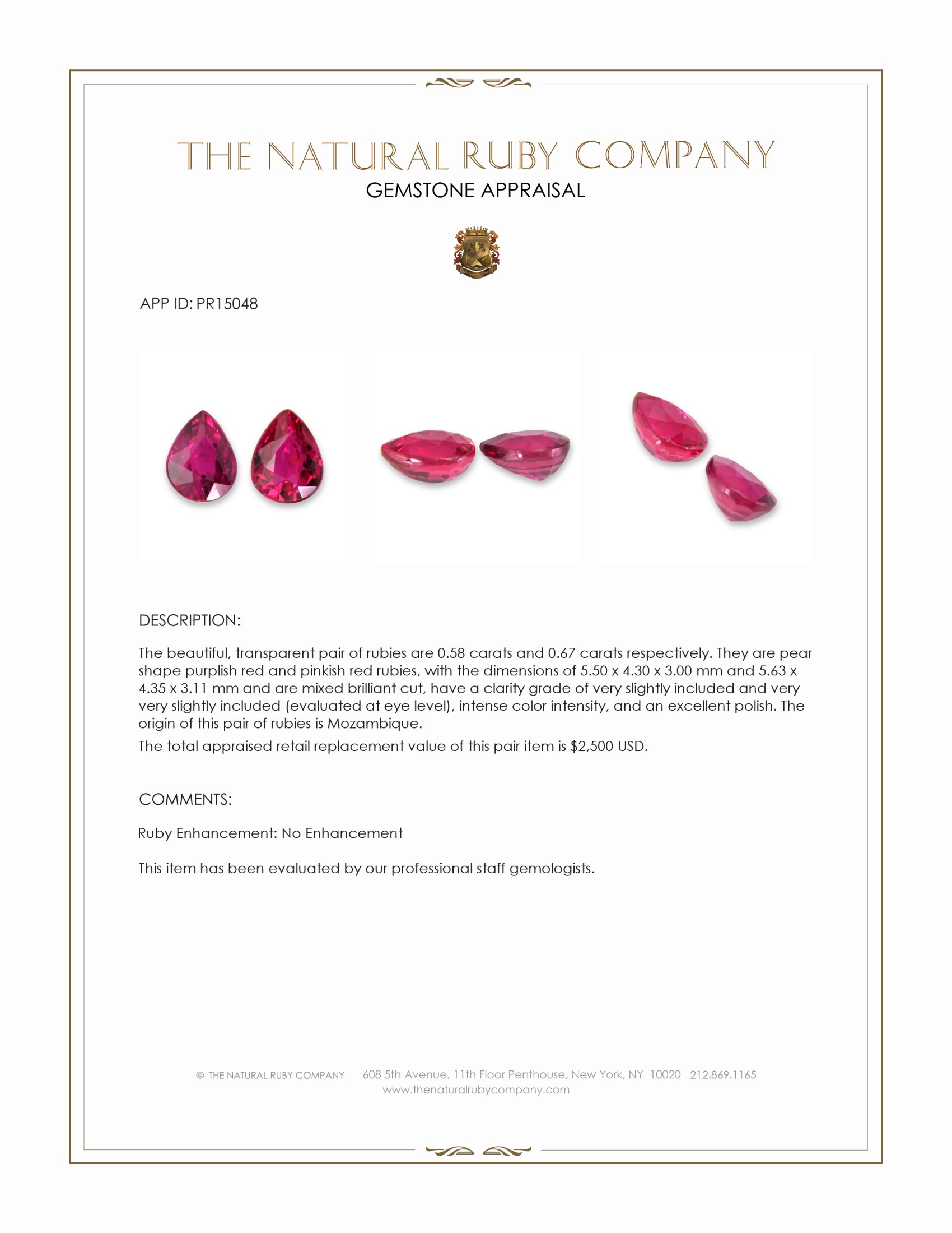 1.25 Ct.Tw. Purplish Red Ruby Pair from Mozambique