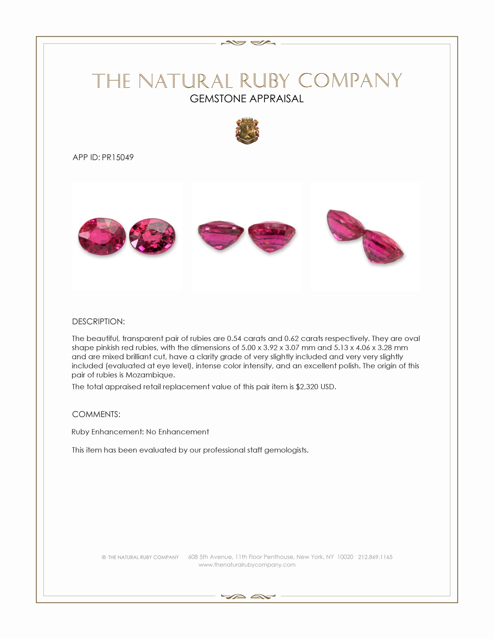 1.16 Ct.Tw. Pinkish Red Ruby Pair from Mozambique