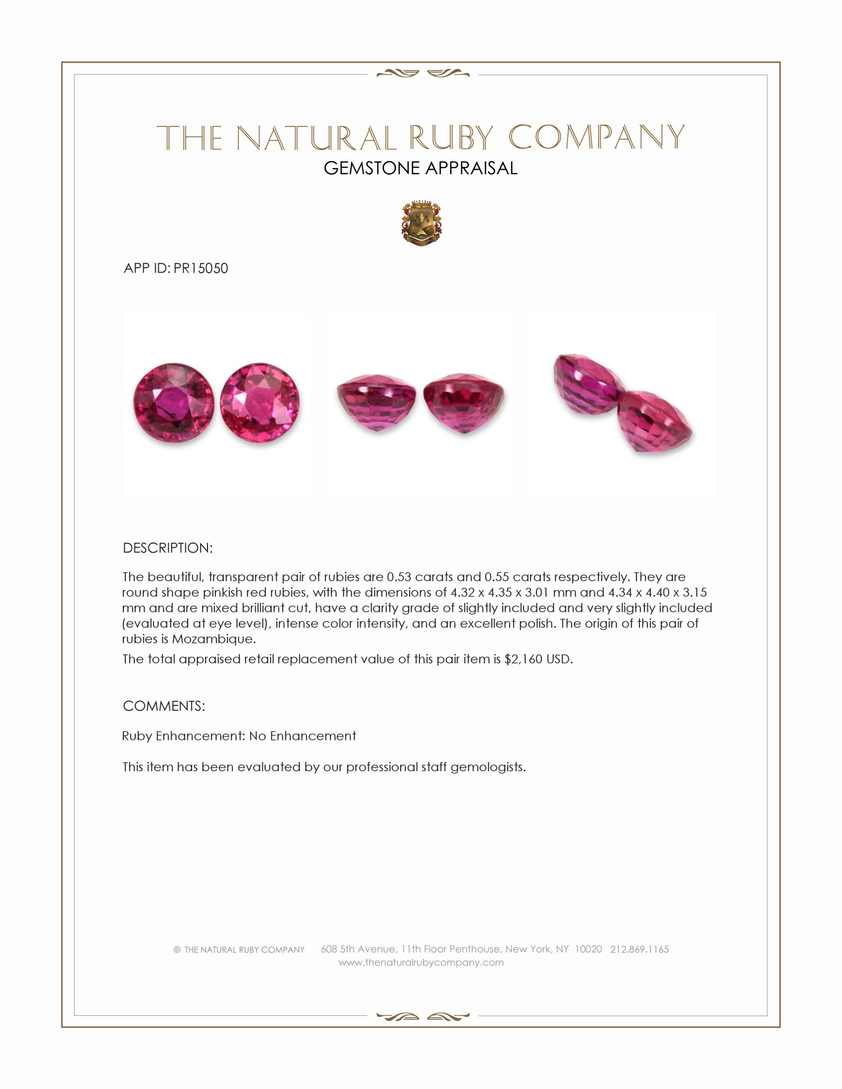 1.08 Ct.Tw. Pinkish Red Ruby Pair from Mozambique