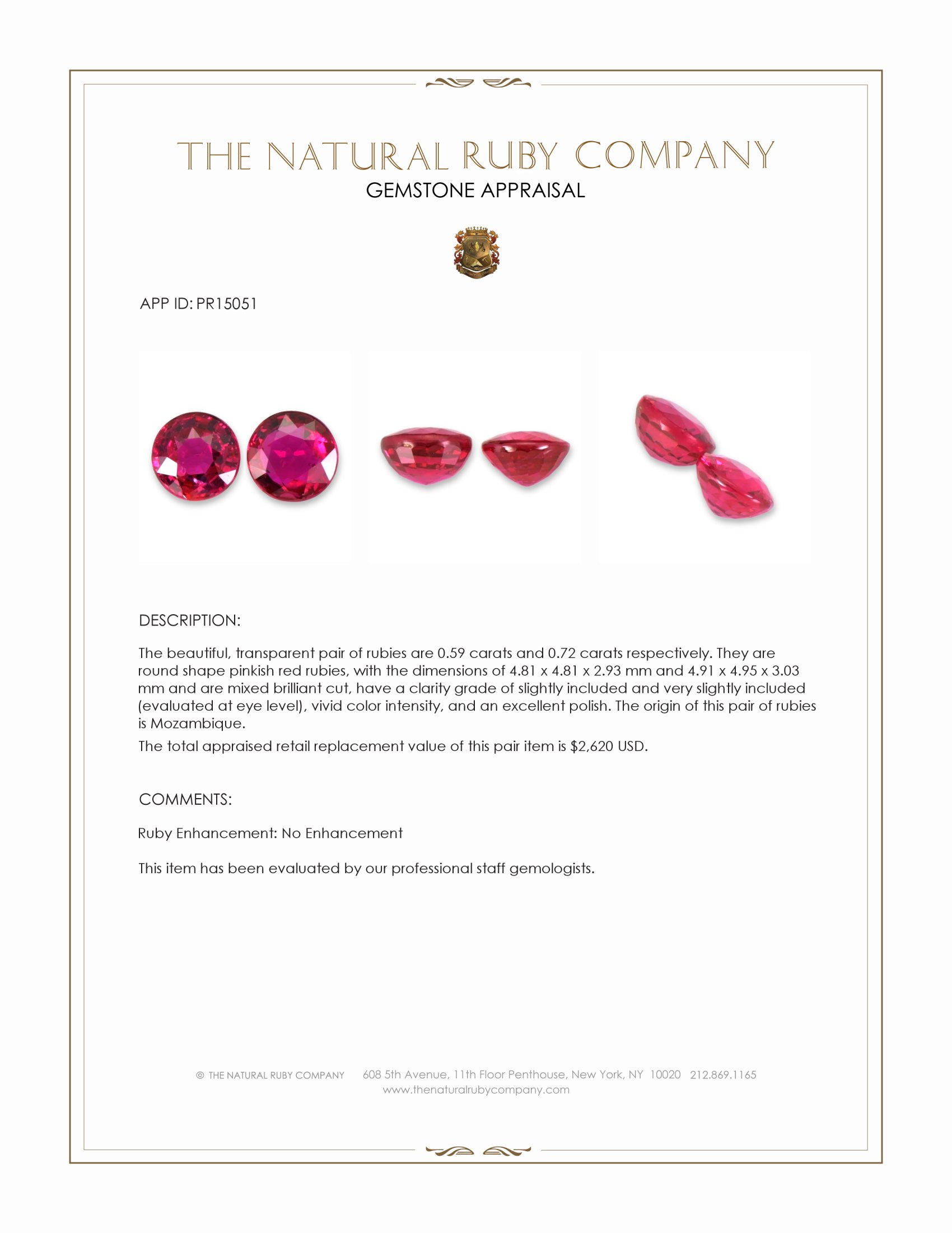 1.31 Ct.Tw. Pinkish Red Ruby Pair from Mozambique