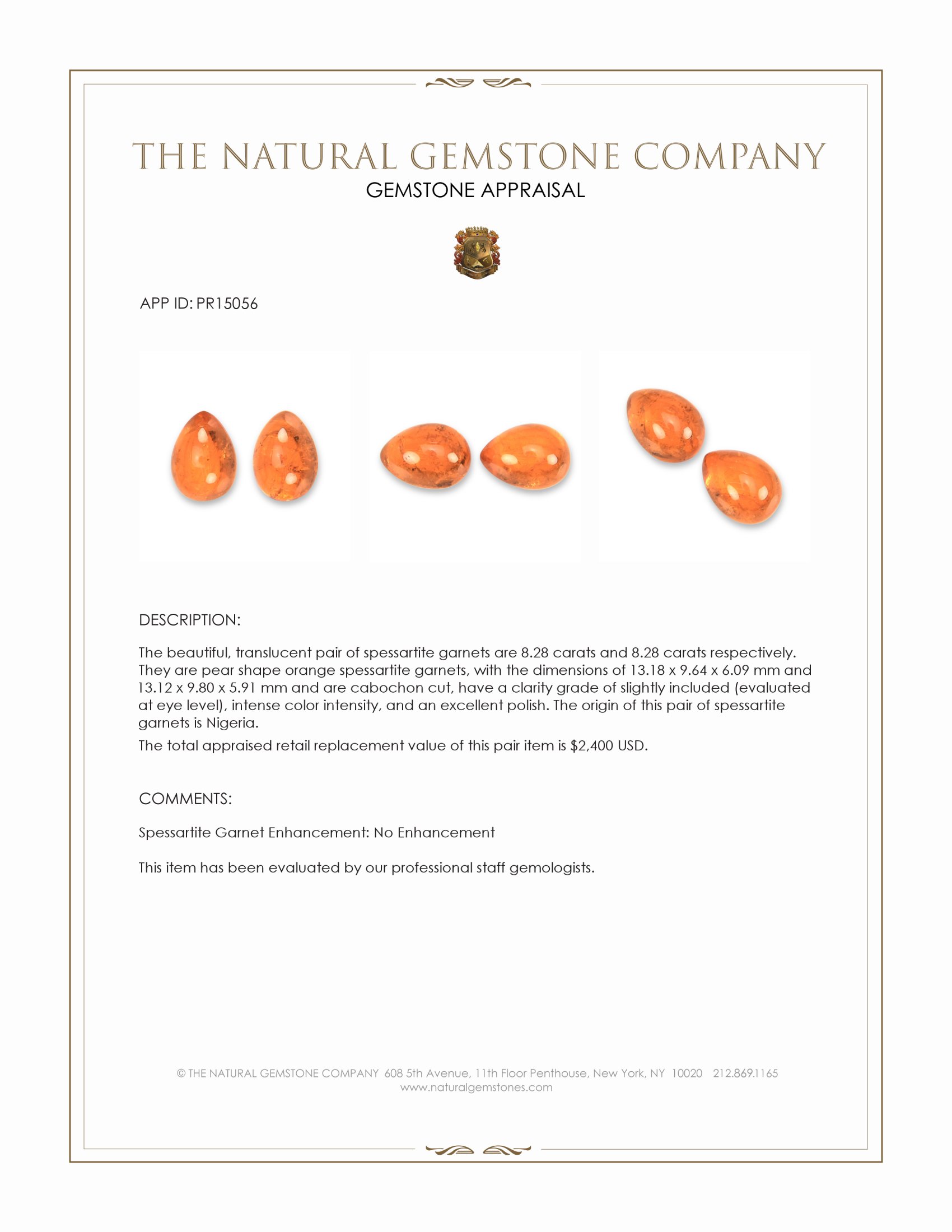 16.56 Ct.Tw. Orange Cabochon Spessartite Garnet Pair from Nigeria