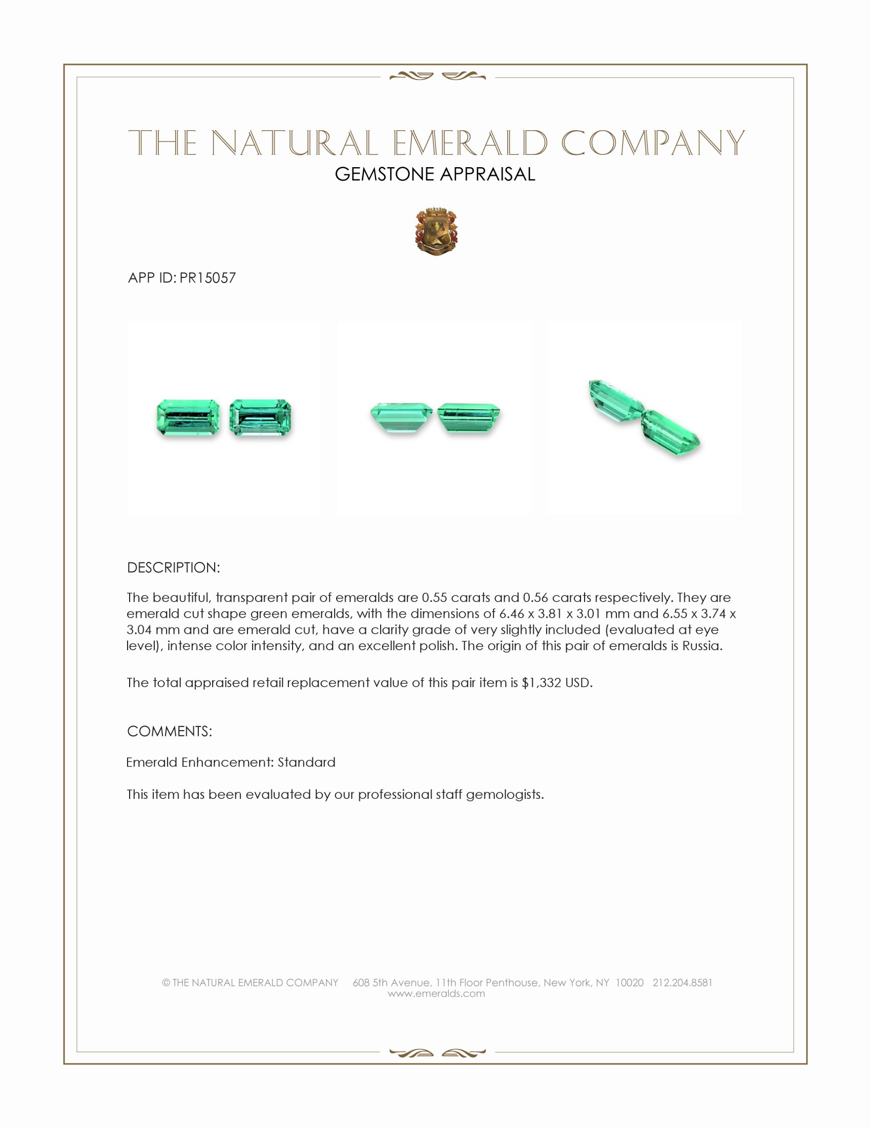 1.11 Ct.Tw. Emerald Pair from Russia