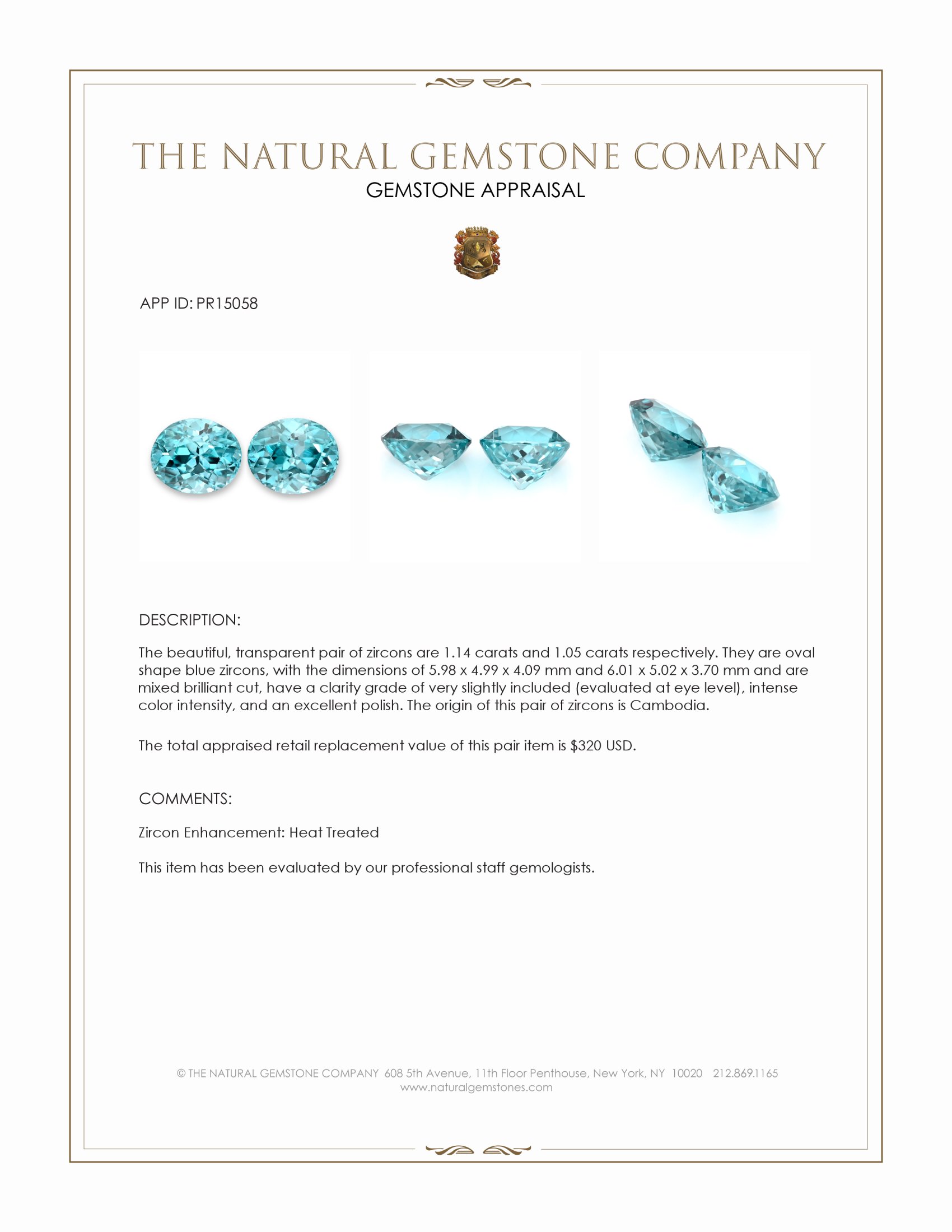2.19 Ct.Tw. Blue Zircon Pair from Cambodia