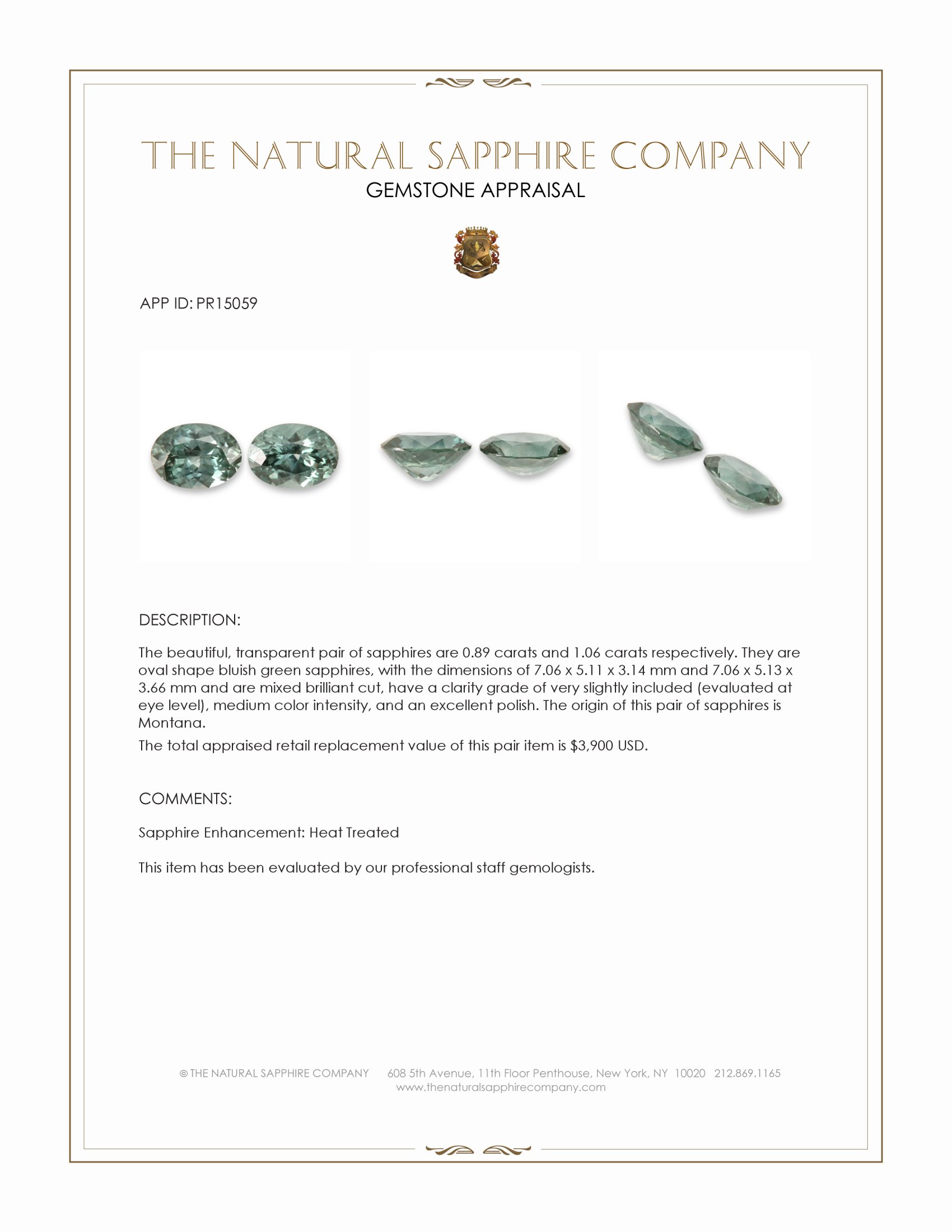 1.95 Ct.Tw. Bluish Green Sapphire Pair from Montana