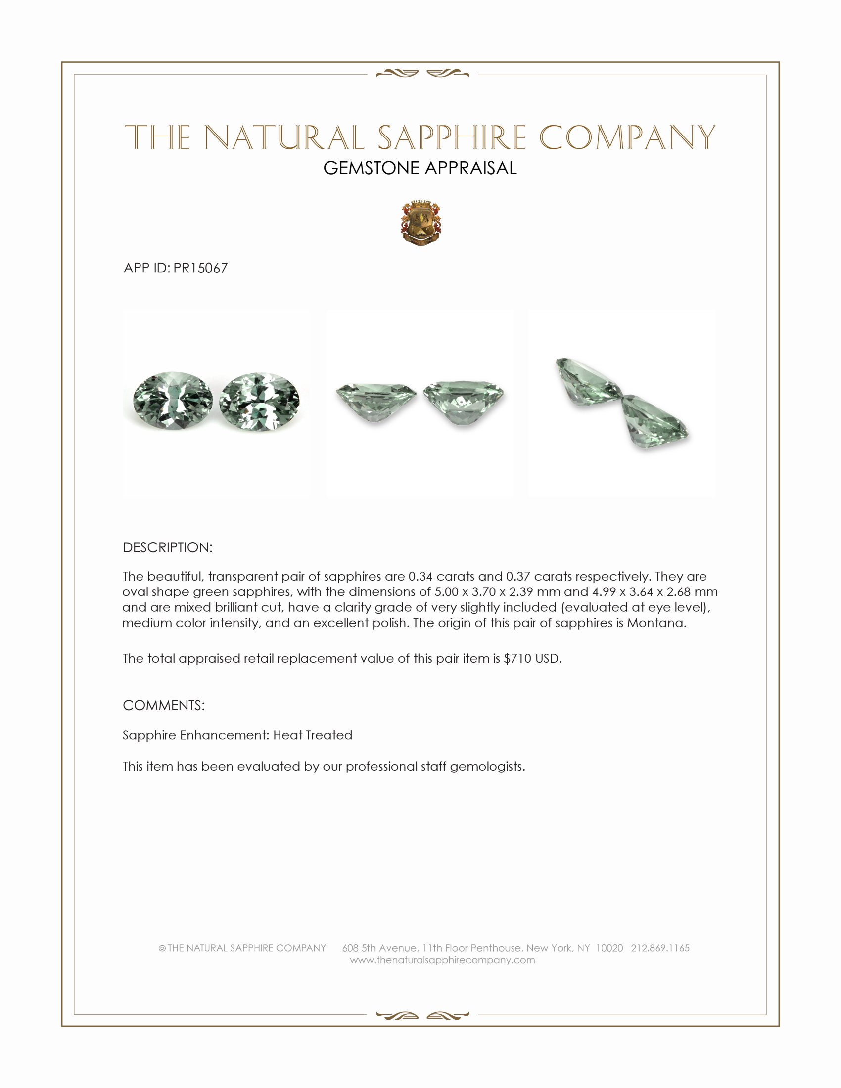 0.71 Ct.Tw. Green Sapphire Pair from Montana