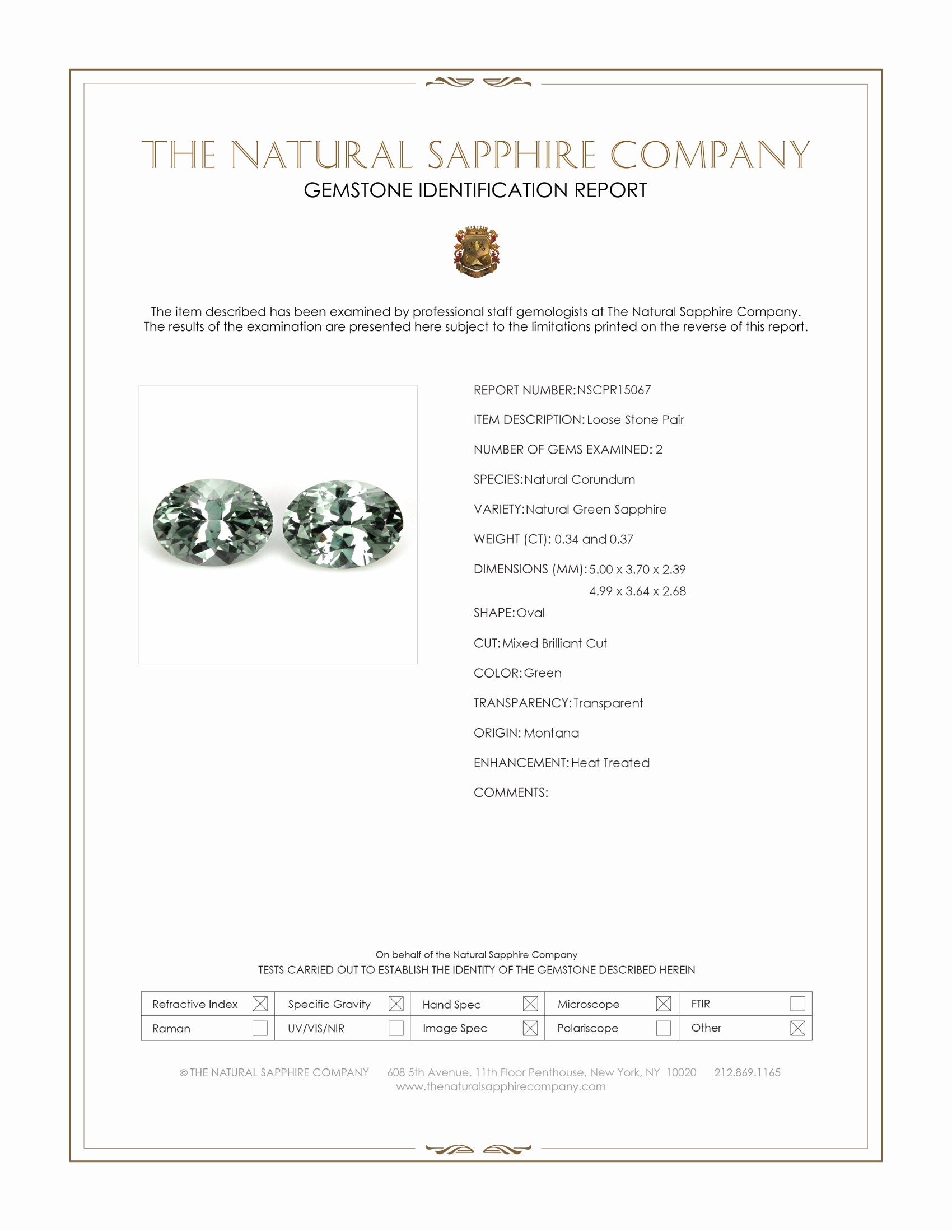 0.71 Ct.Tw. Green Sapphire Pair from Montana