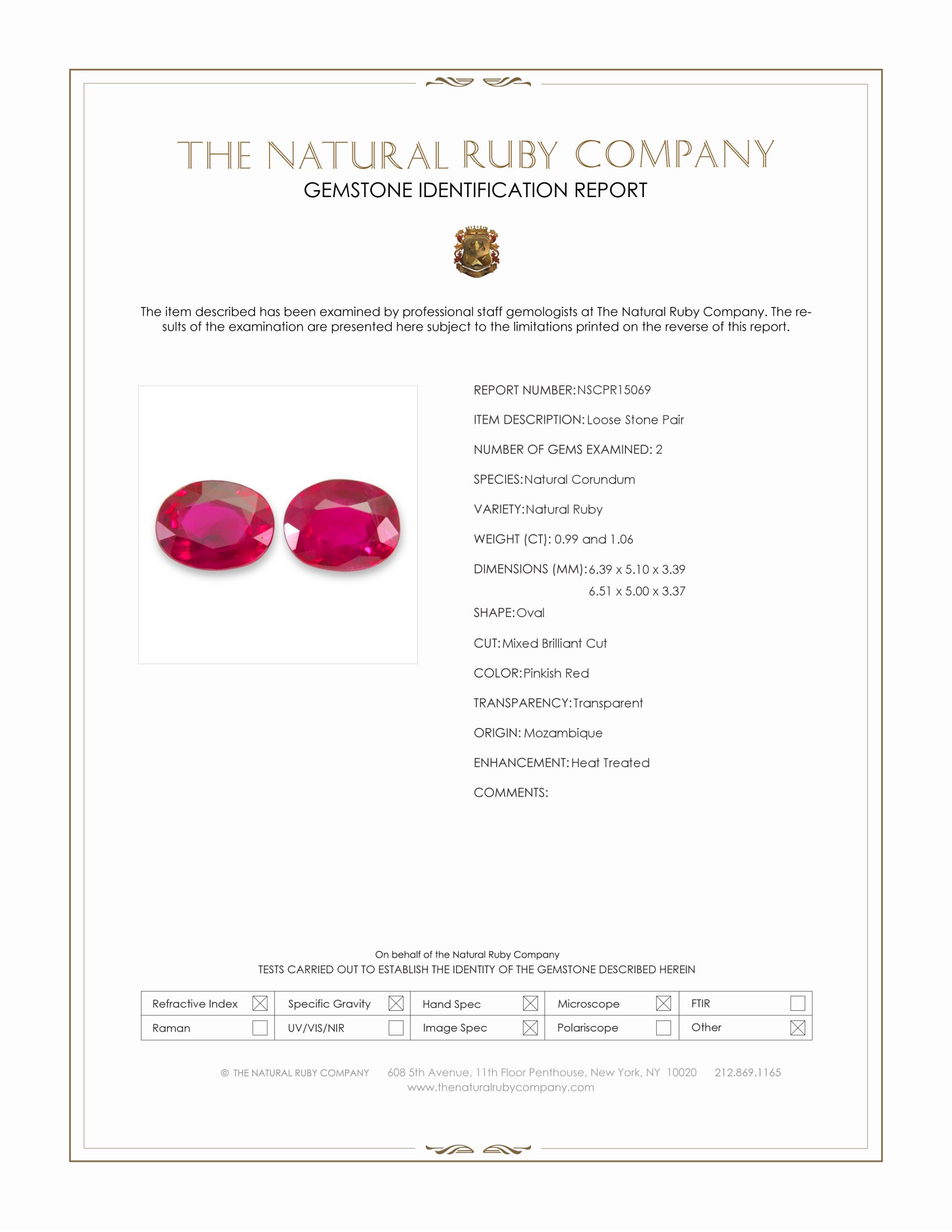 2.05 Ct.Tw. Pinkish Red Ruby Pair from Mozambique