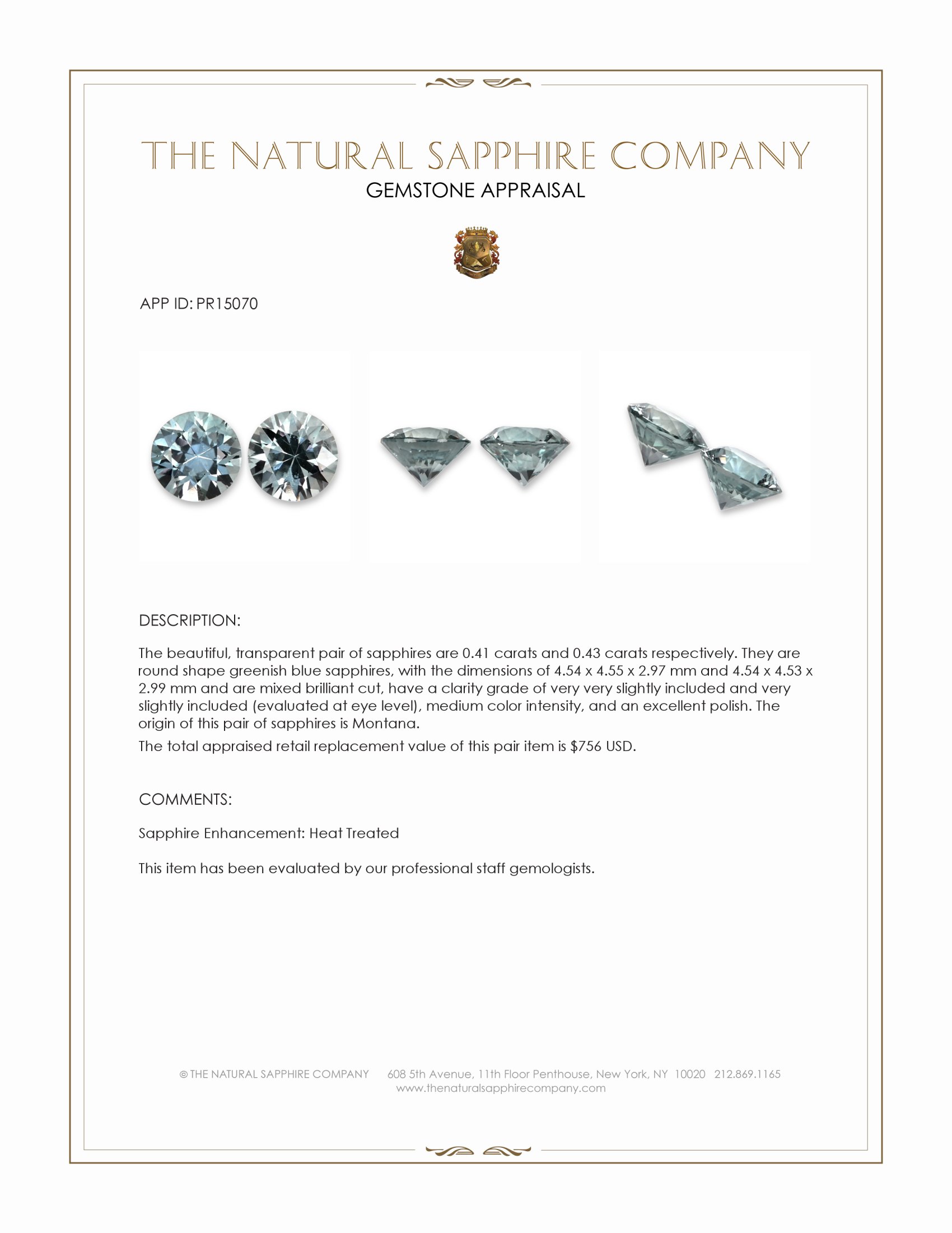 0.84 Ct.Tw. Greenish Blue Sapphire Pair from Montana