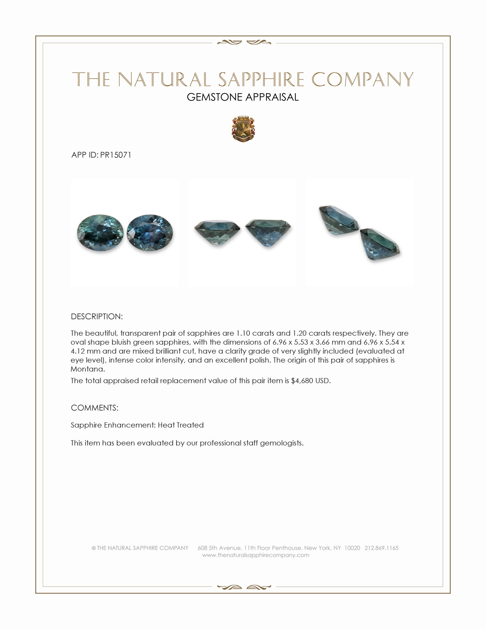 2.30 Ct.Tw. Bluish Green Sapphire Pair from Montana