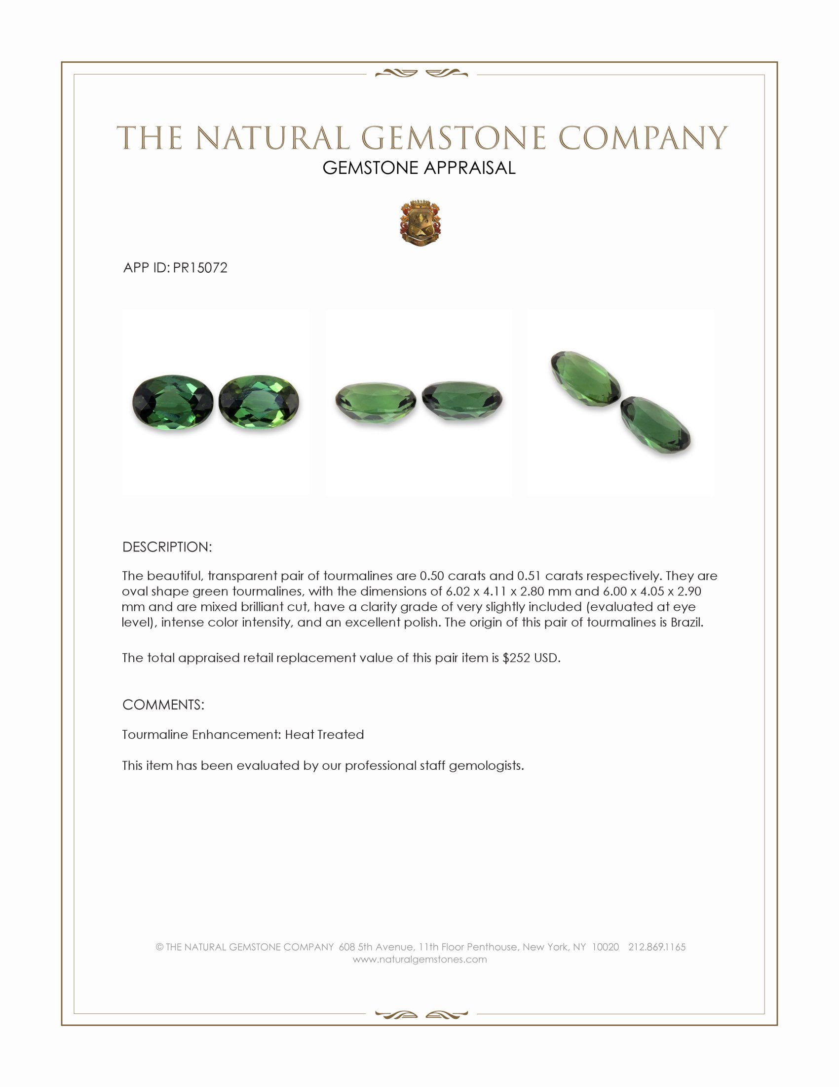 1.01 Ct.Tw. Green Tourmaline Pair from Brazil