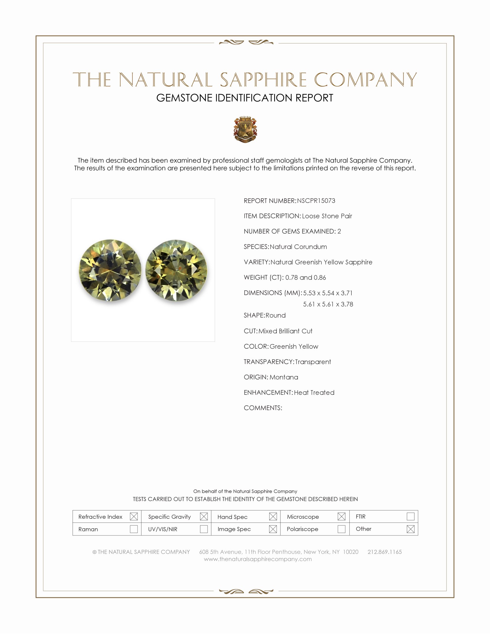 1.64 Ct.Tw. Greenish Yellow Sapphire Pair from Montana