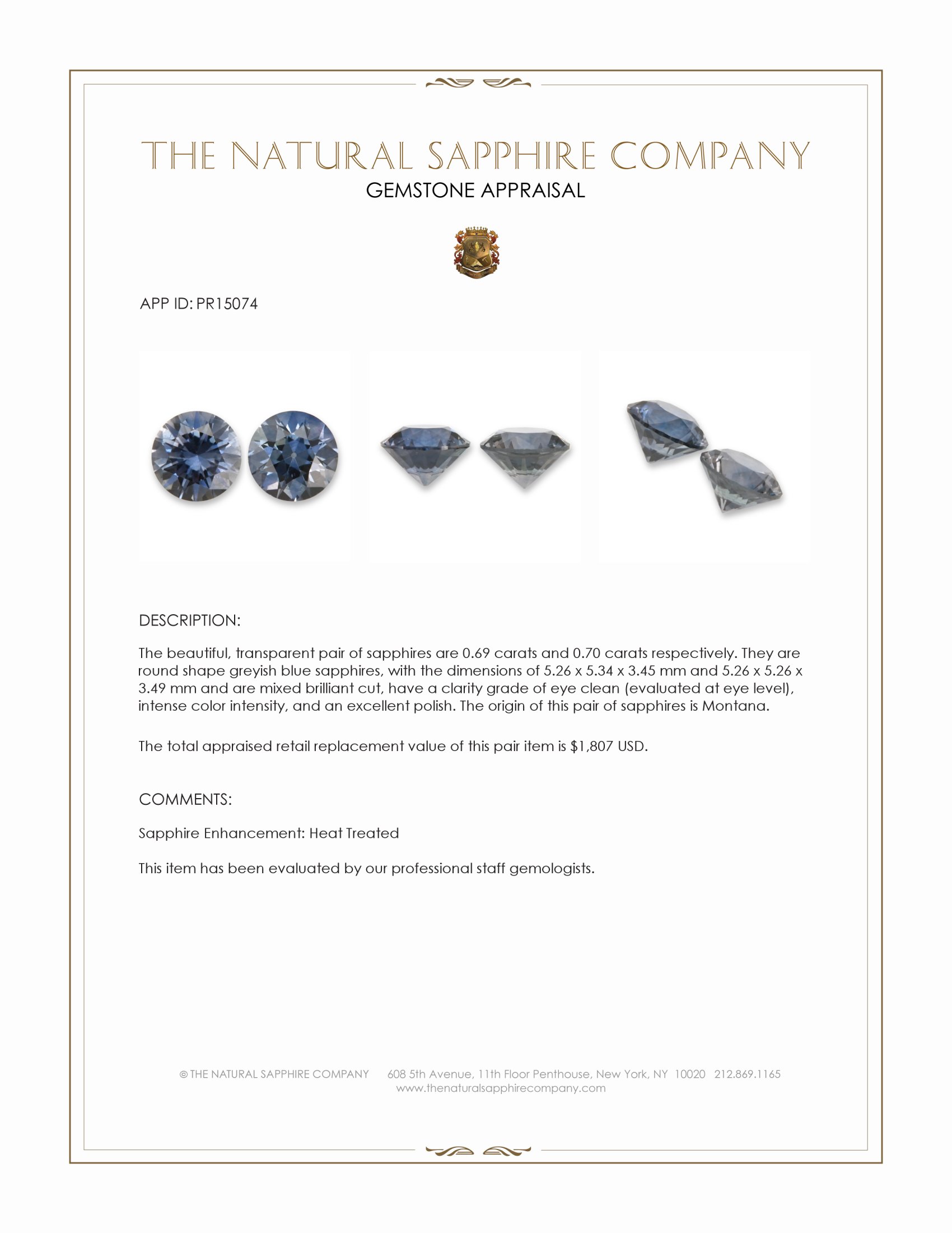 1.39 Ct.Tw. Greyish Blue Sapphire Pair from Montana