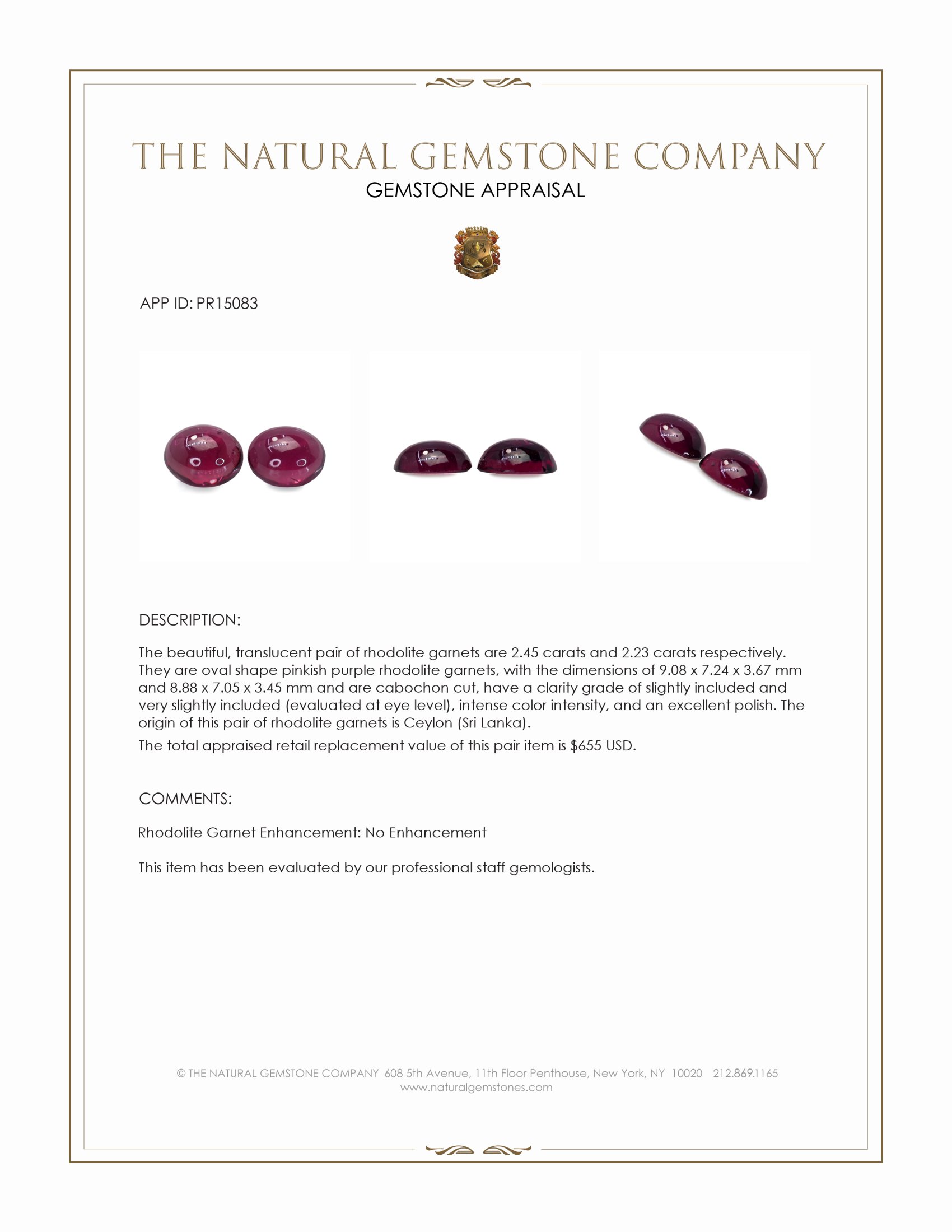 4.68 Ct.Tw. Pinkish Purple Cabochon Rhodolite Garnet Pair from Ceylon (Sri Lanka)