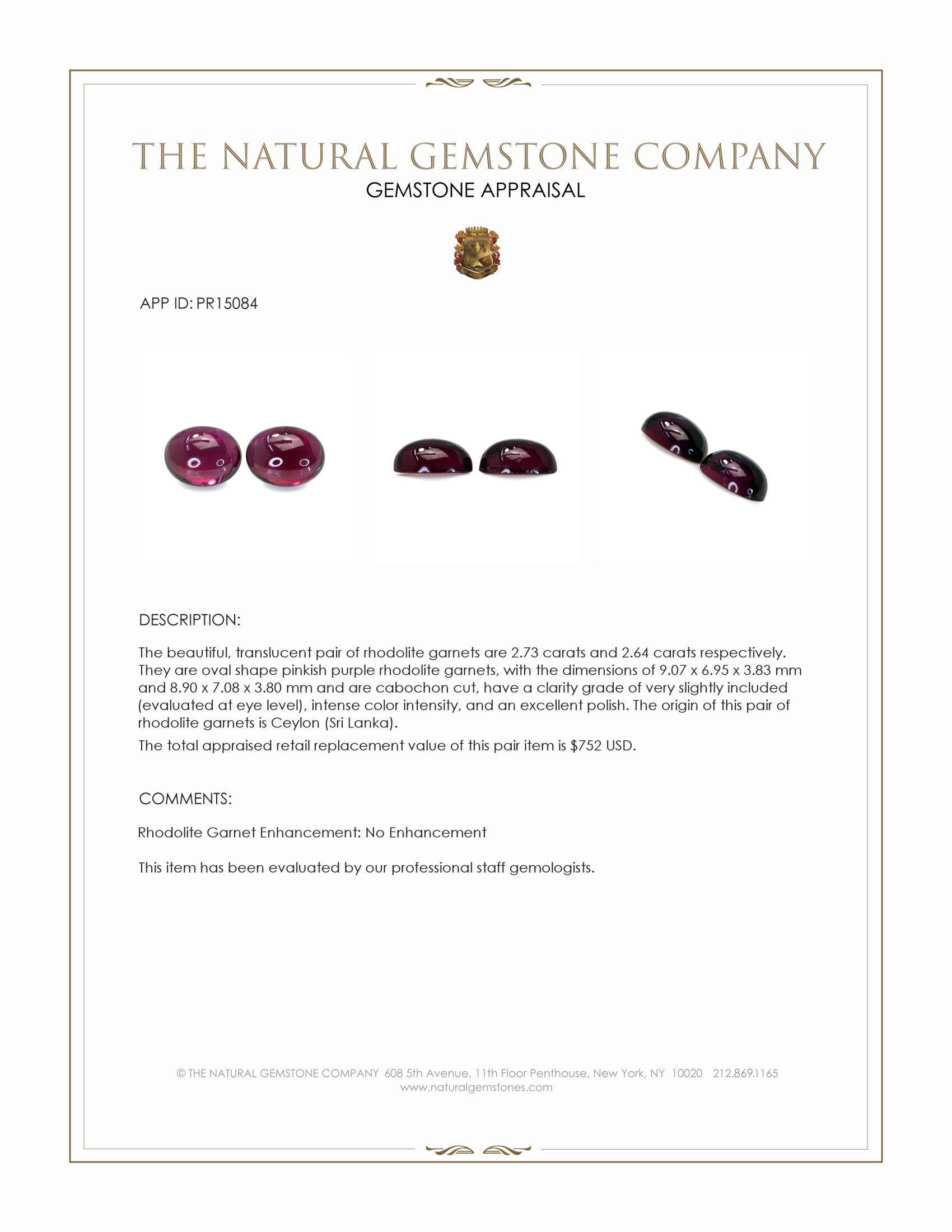 5.37 Ct.Tw. Pinkish Purple Cabochon Rhodolite Garnet Pair from Ceylon (Sri Lanka)