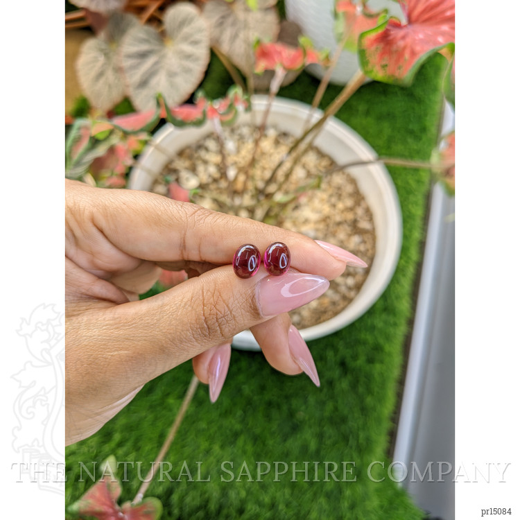 5.37 Ct.Tw. Pinkish Purple Cabochon Rhodolite Garnet Pair from Ceylon (Sri Lanka)