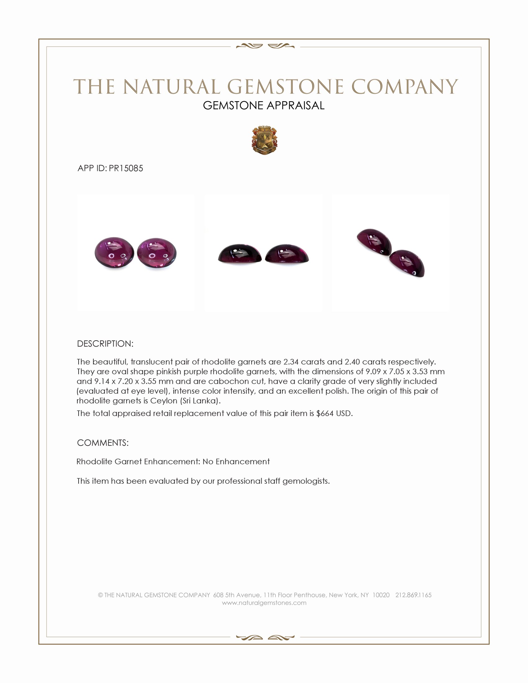 4.74 Ct.Tw. Pinkish Purple Cabochon Rhodolite Garnet Pair from Ceylon (Sri Lanka)