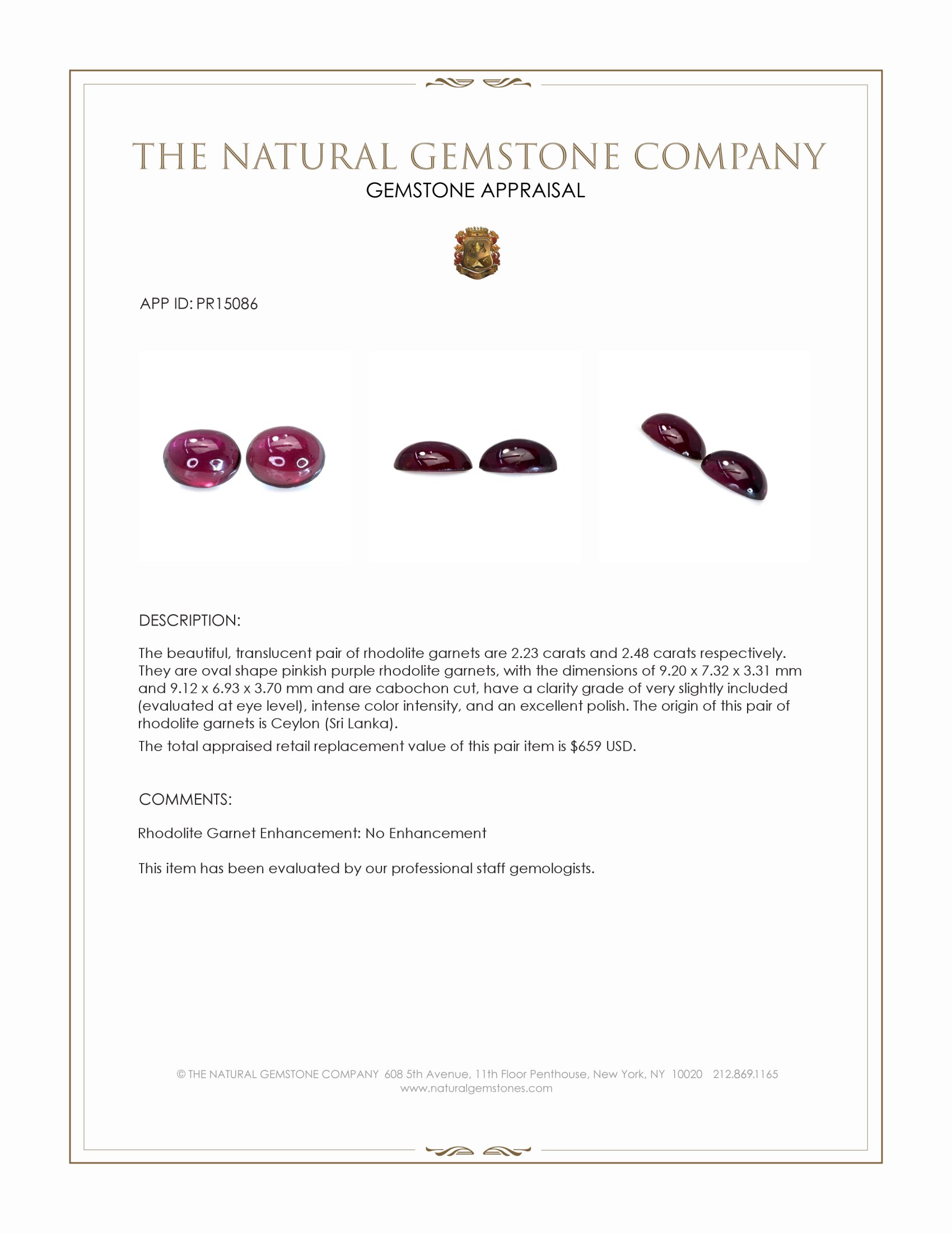 4.71 Ct.Tw. Pinkish Purple Cabochon Rhodolite Garnet Pair from Ceylon (Sri Lanka)