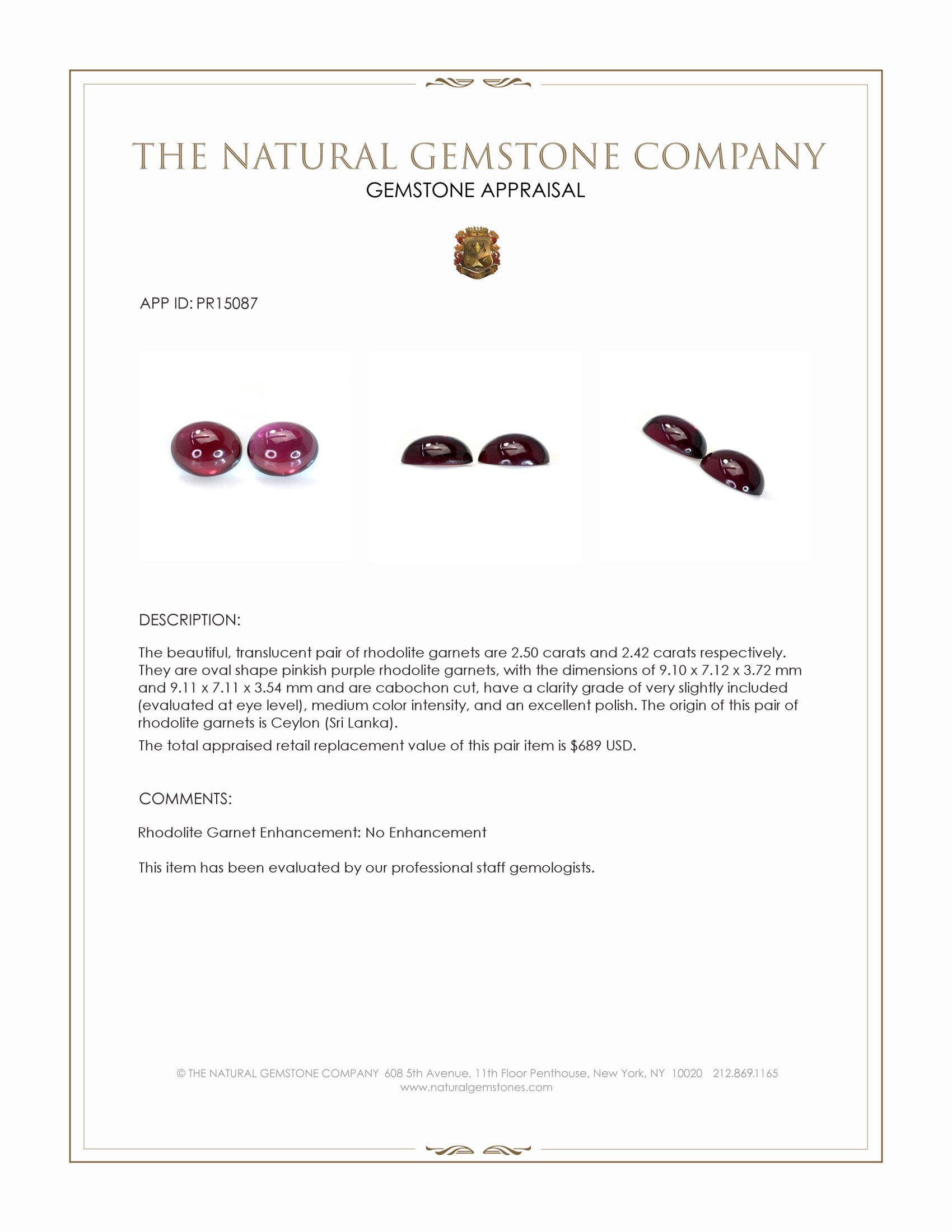 4.92 Ct.Tw. Pinkish Purple Cabochon Rhodolite Garnet Pair from Ceylon (Sri Lanka)