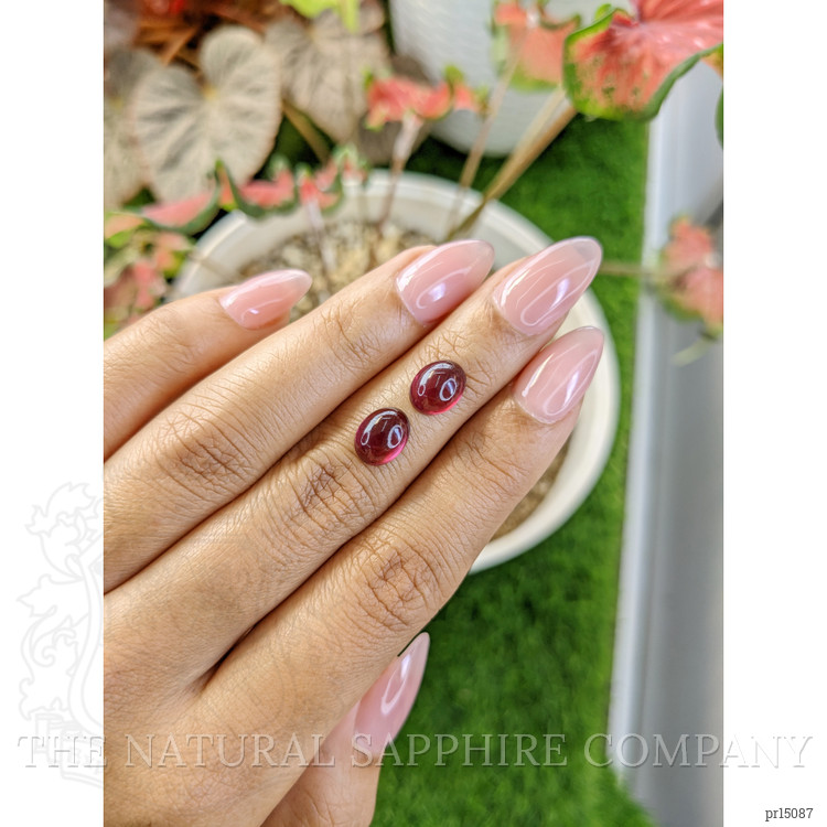 4.92 Ct.Tw. Pinkish Purple Cabochon Rhodolite Garnet Pair from Ceylon (Sri Lanka)