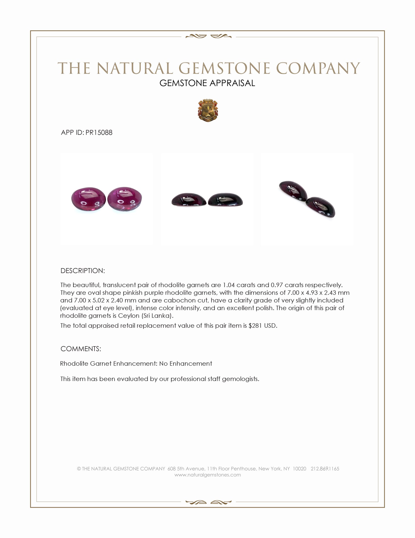 2.01 Ct.Tw. Pinkish Purple Cabochon Rhodolite Garnet Pair from Ceylon (Sri Lanka)