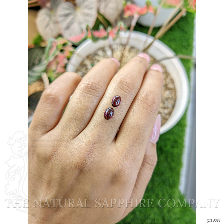 2.01 Ct.Tw. Pinkish Purple Cabochon Rhodolite Garnet Pair from Ceylon (Sri Lanka)