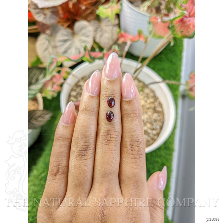 2.01 Ct.Tw. Pinkish Purple Cabochon Rhodolite Garnet Pair from Ceylon (Sri Lanka)