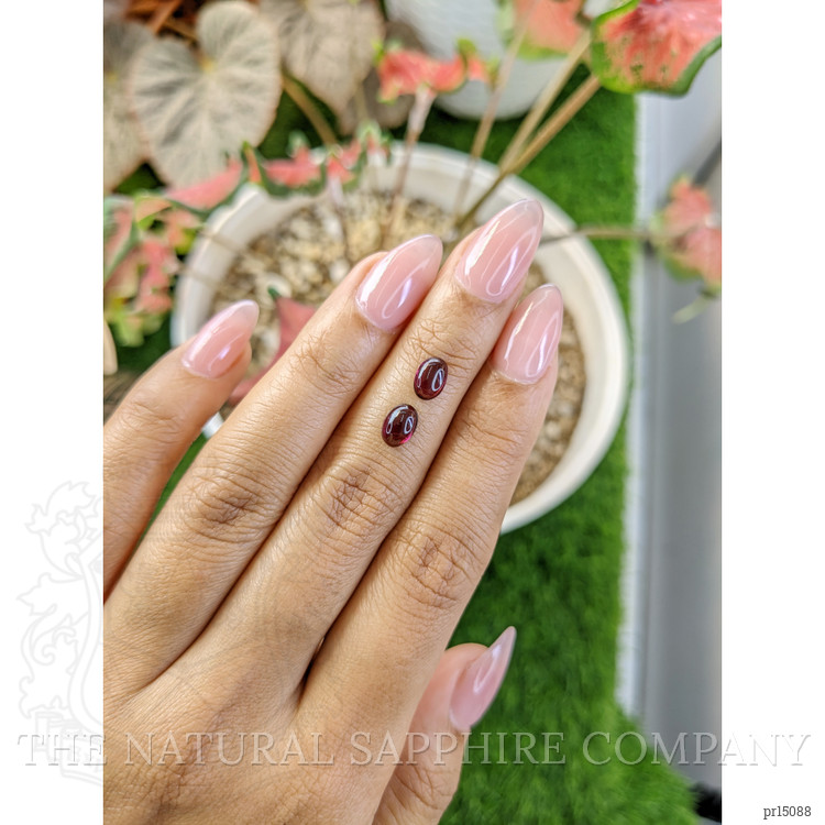 2.01 Ct.Tw. Pinkish Purple Cabochon Rhodolite Garnet Pair from Ceylon (Sri Lanka)