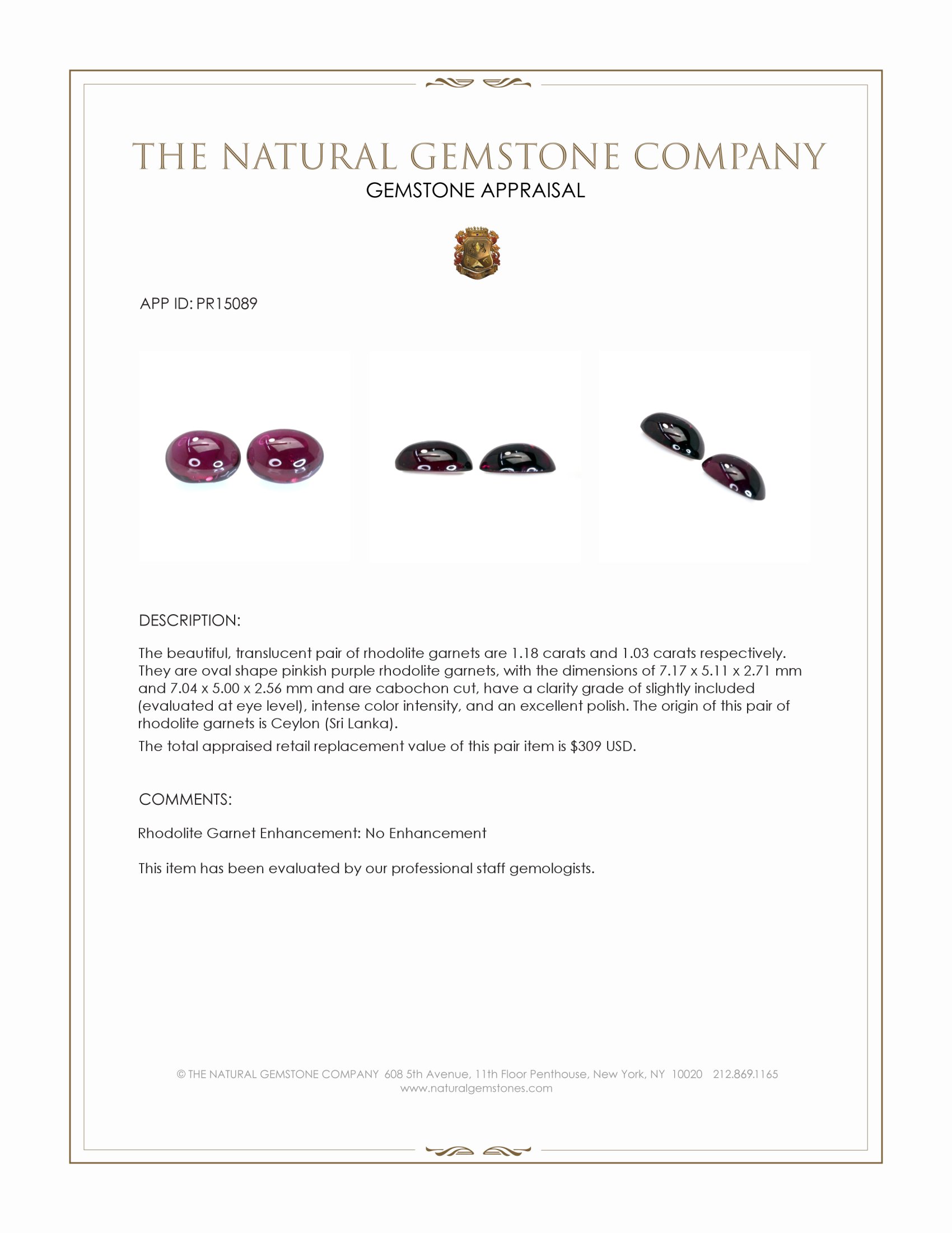2.21 Ct.Tw. Pinkish Purple Cabochon Rhodolite Garnet Pair from Ceylon (Sri Lanka)