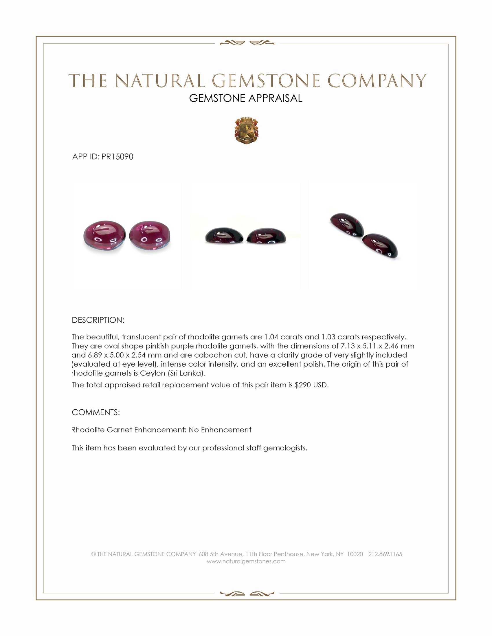 2.07 Ct.Tw. Pinkish Purple Cabochon Rhodolite Garnet Pair from Ceylon (Sri Lanka)