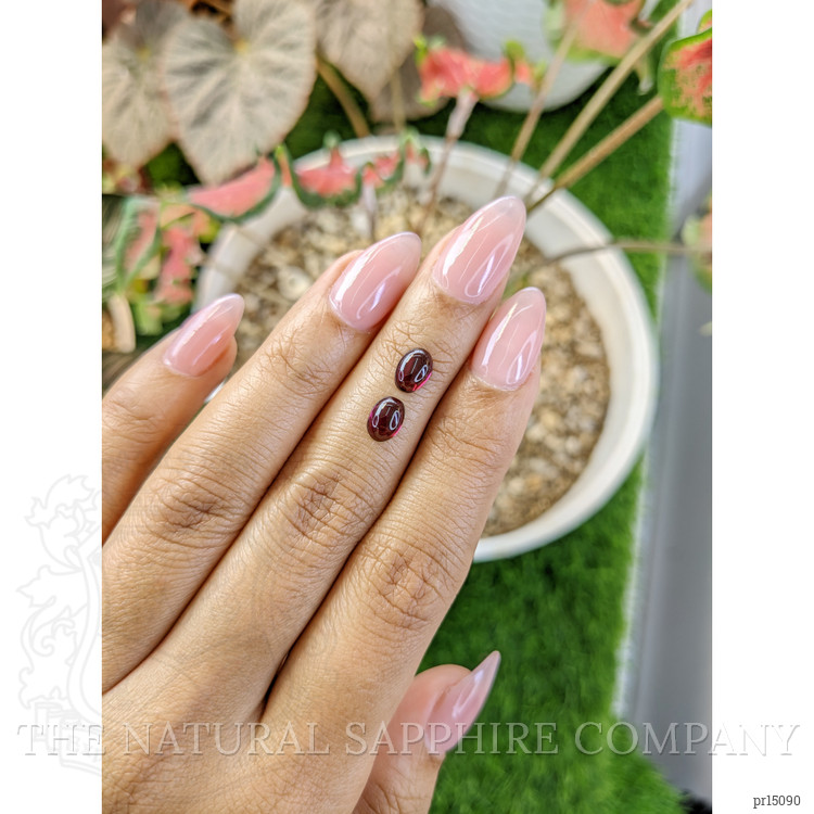 2.07 Ct.Tw. Pinkish Purple Cabochon Rhodolite Garnet Pair from Ceylon (Sri Lanka)