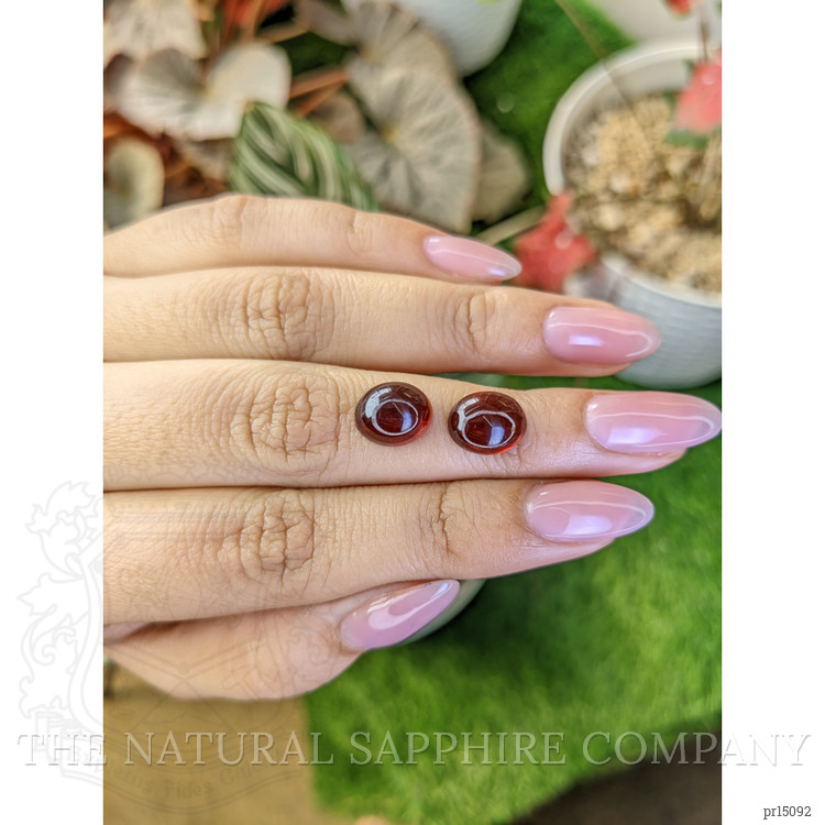 9.09 Ct.Tw. Orangish Red Cabochon Almandine Garnet Pair from Ceylon (Sri Lanka)