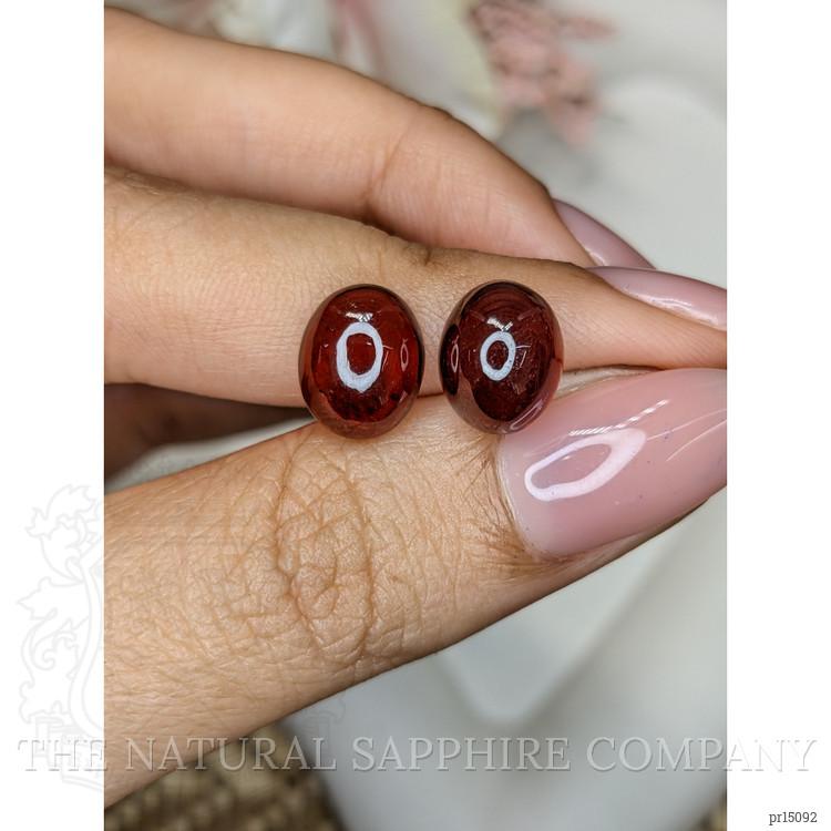 9.09 Ct.Tw. Orangish Red Cabochon Almandine Garnet Pair from Ceylon (Sri Lanka)