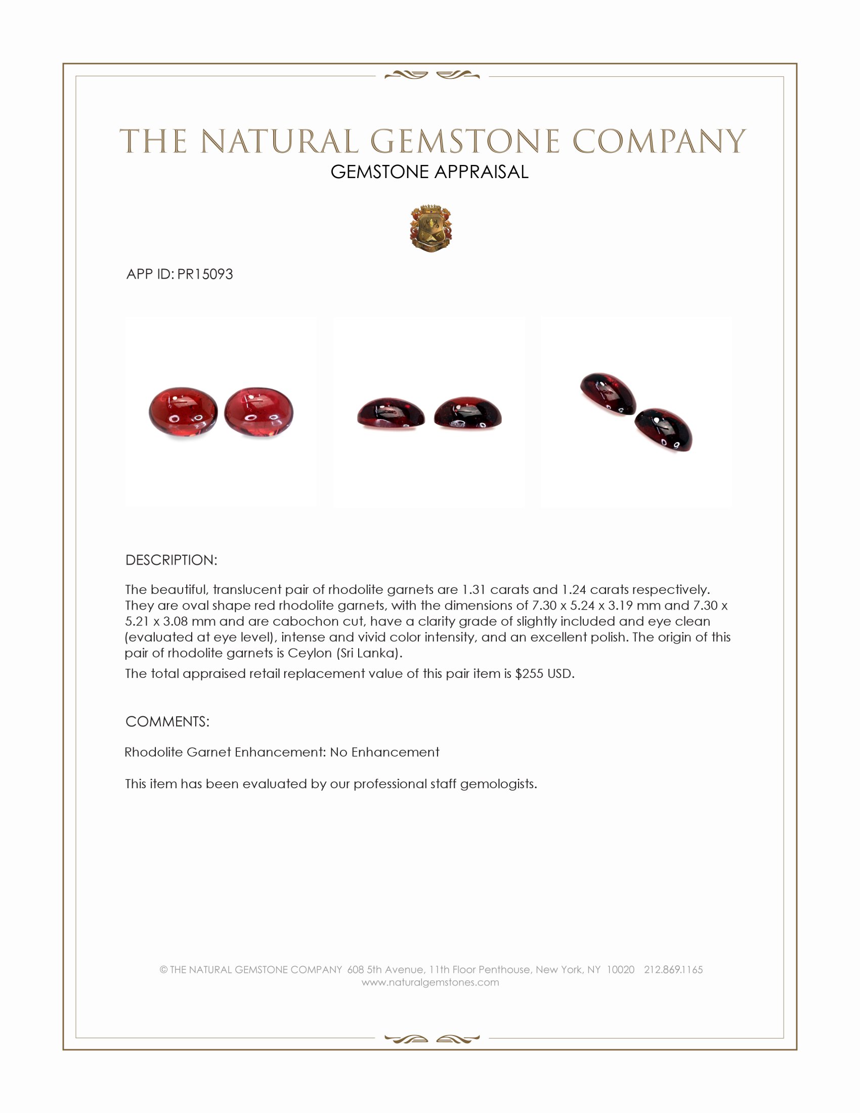 2.55 Ct.Tw. Red Cabochon Rhodolite Garnet Pair from Ceylon (Sri Lanka)